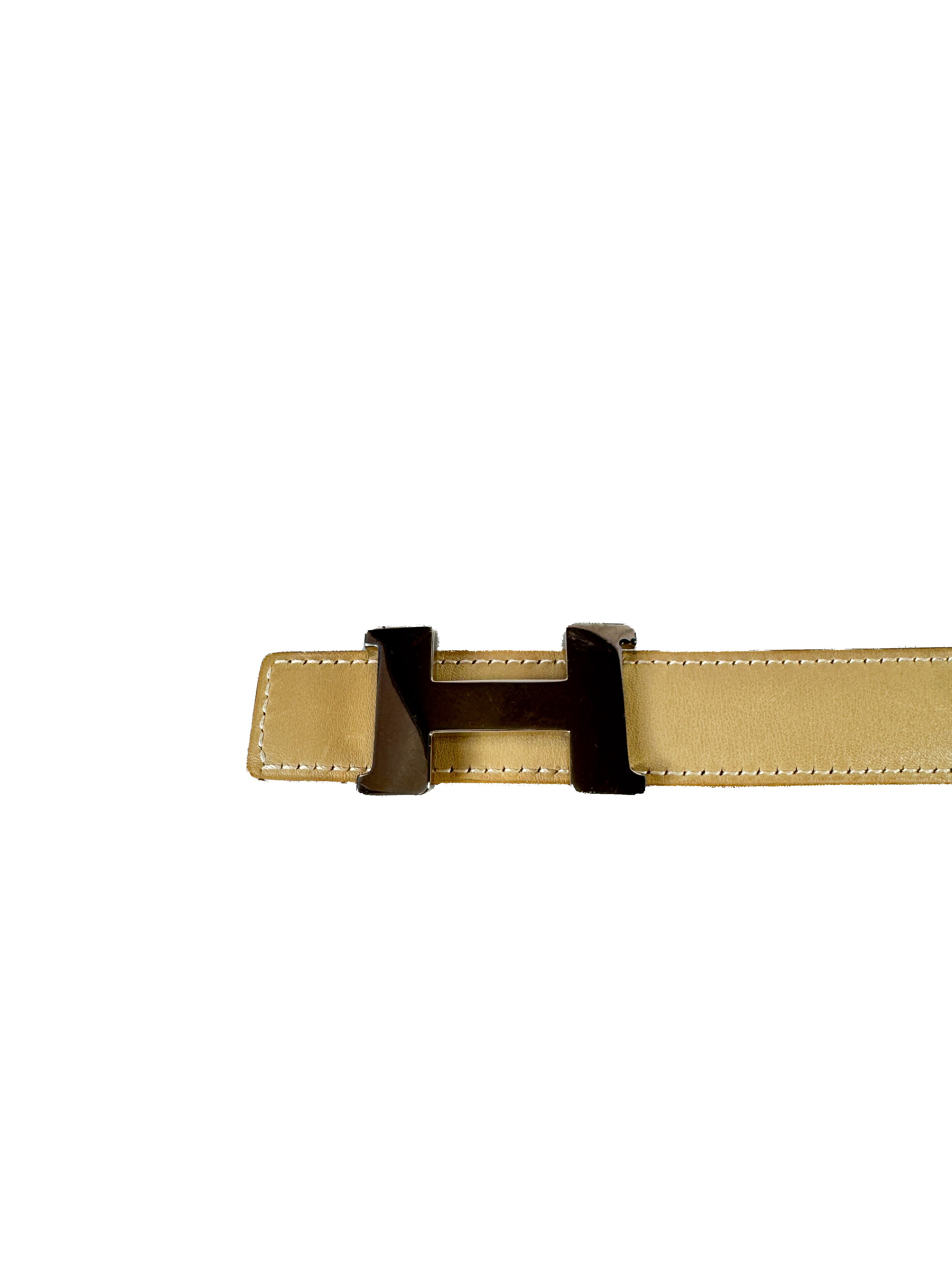 Hermès black/beige reversible mini Constance belt size 76
