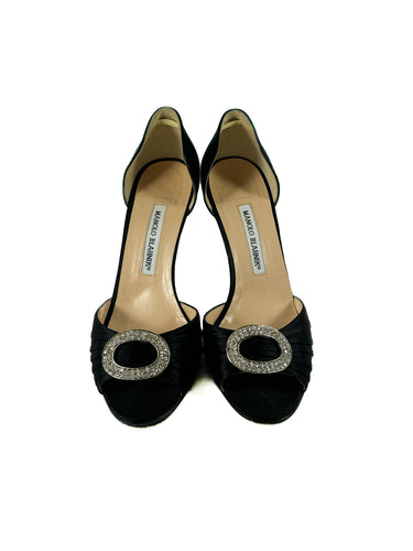 Manolo Blahnik black satin sedaraby D'Orsay pumps size 39 **box**