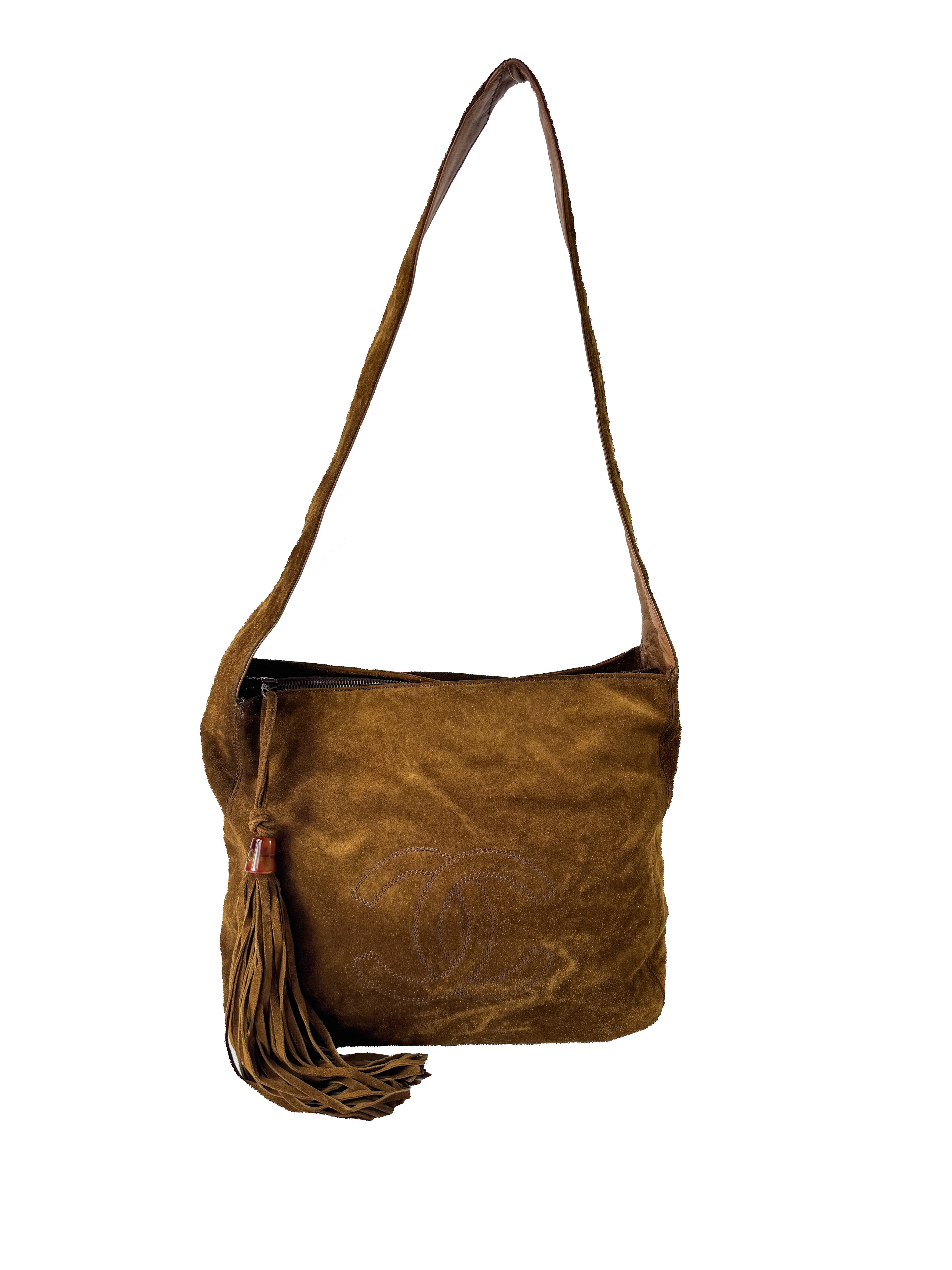 Chanel brown suede CC logo tassel bag 5009482