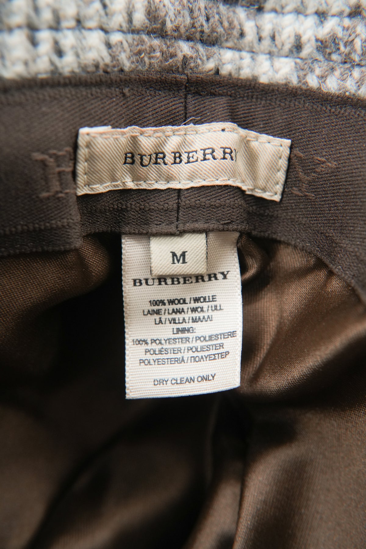 Burberry gray, brown, cream plaid wool bucket hat size M