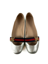 Gucci Metallic Nappa Web Bayadere Ballerina silver leather Flats size 38.5 **as is**