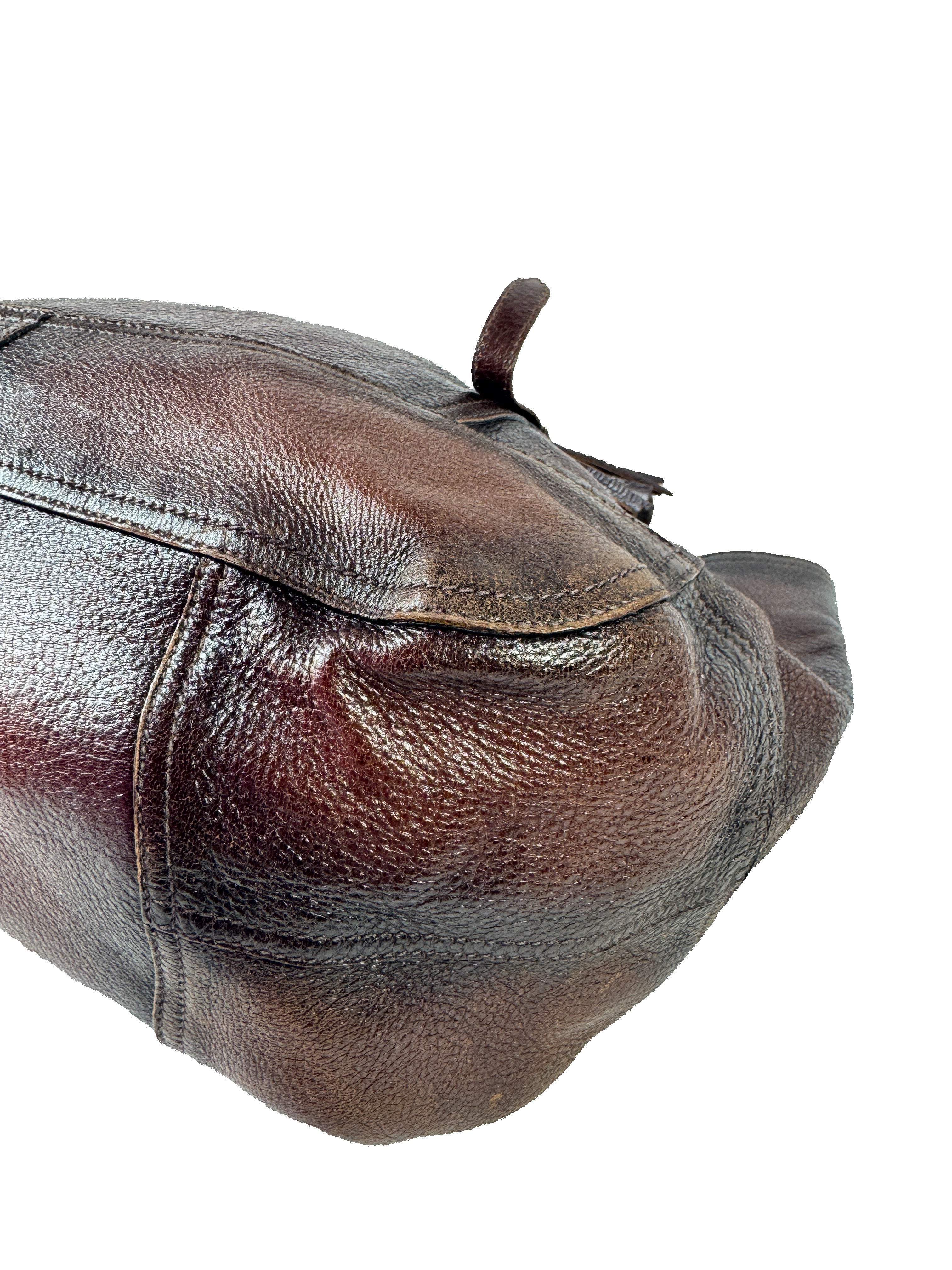 Prada brown leather Cervo Antik drawstring bag  T7