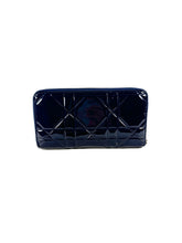 Christian Dior navy patent leather Cannage Lady Dior zip around wallet