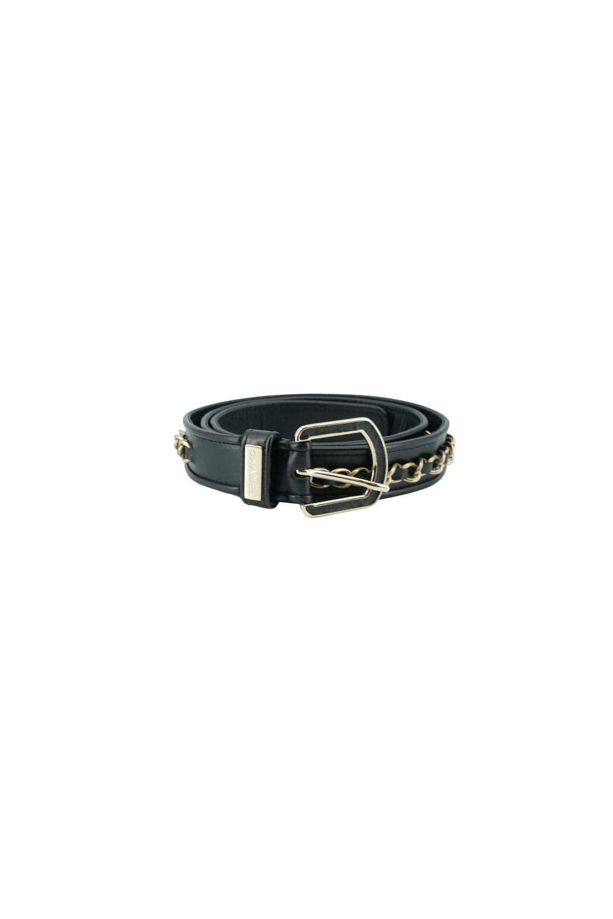 Chanel black leather chain belt 85|38 B20