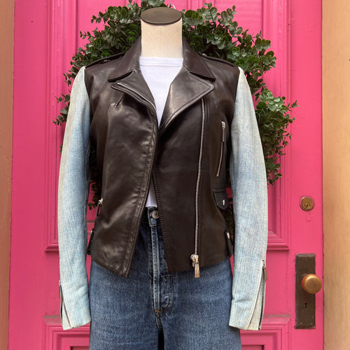 Barbara Bui leather denim moto jacket size 8