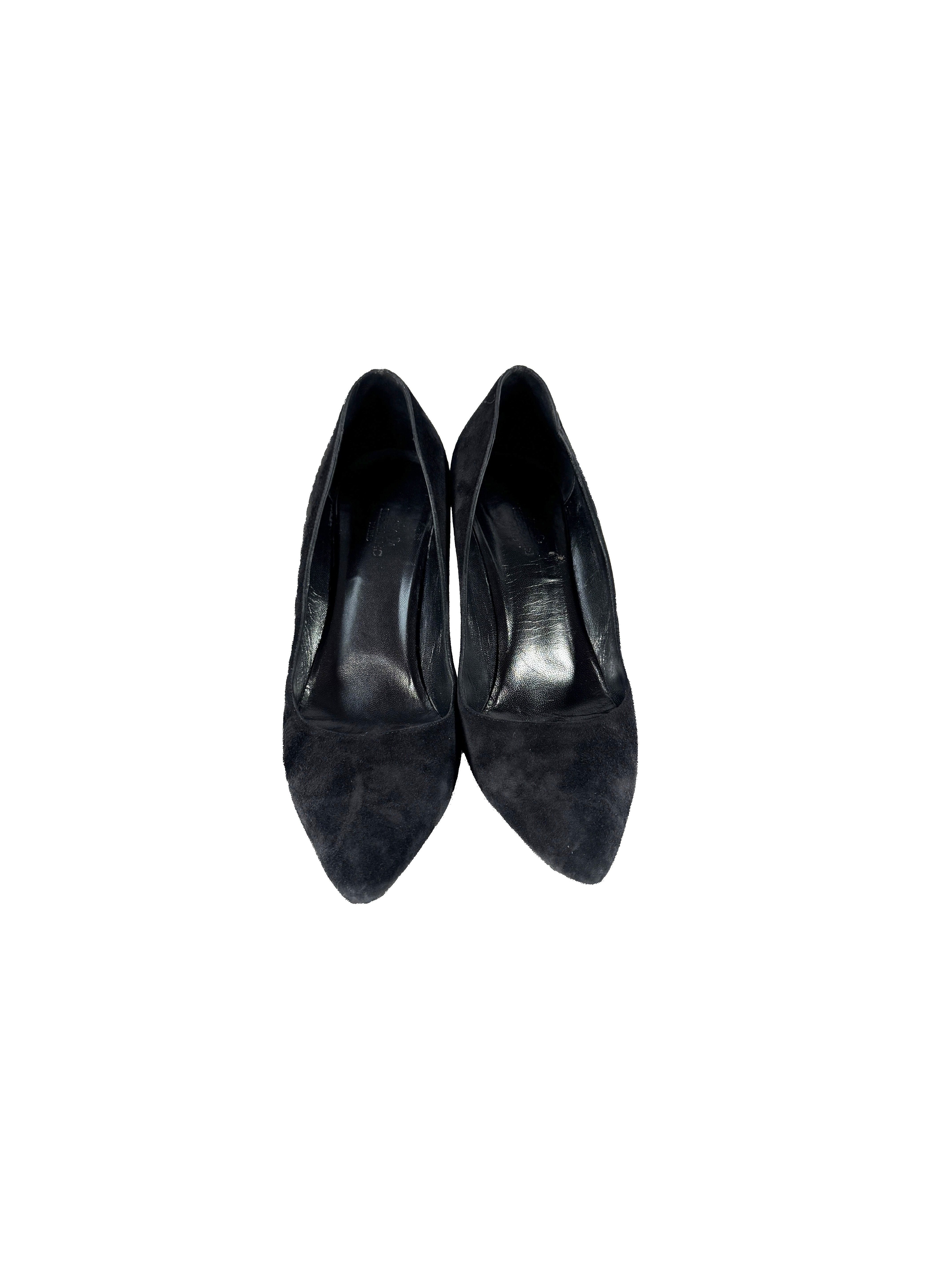 Hermès black suede pointed pumps size 37