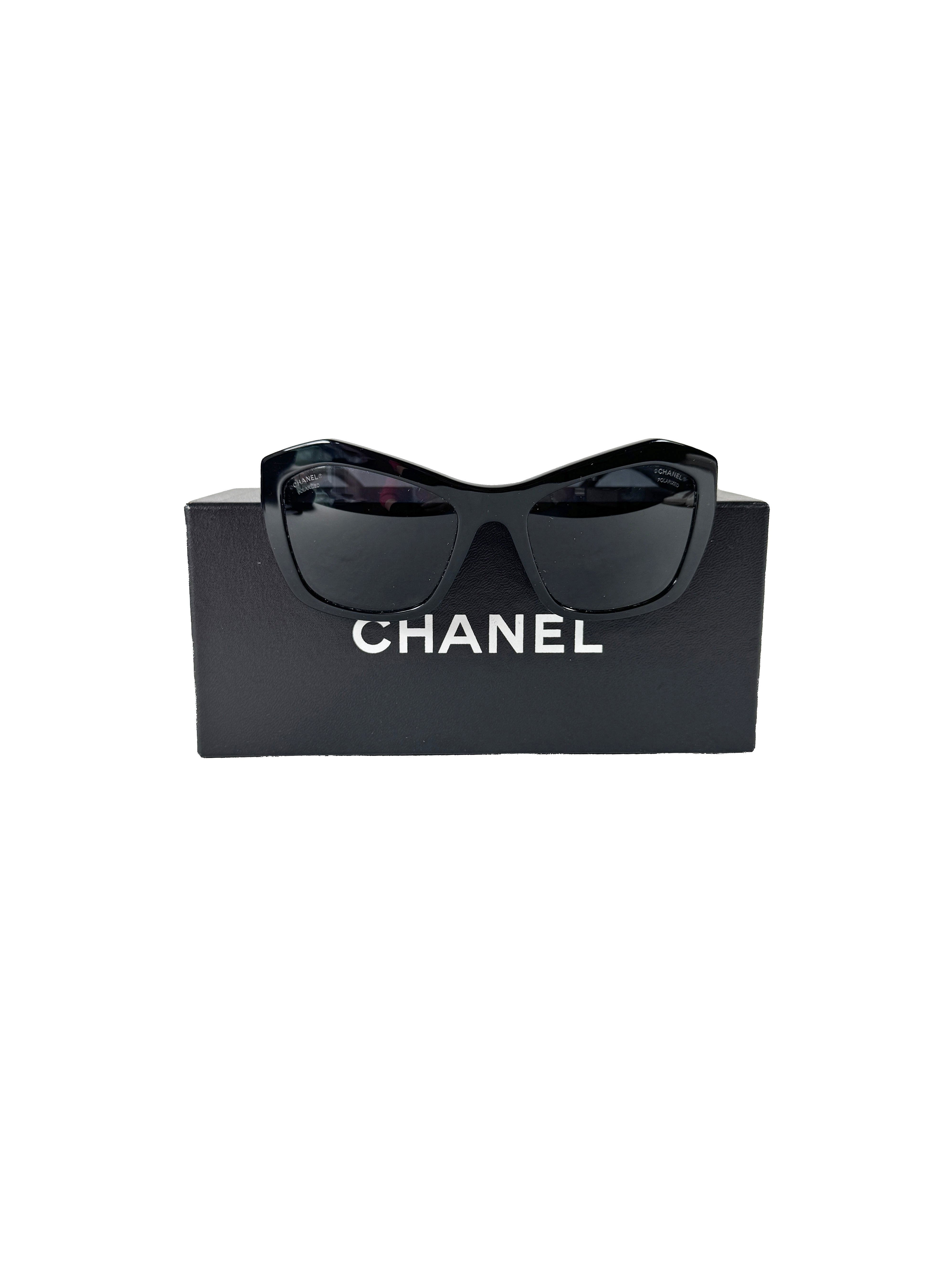Chanel black lace effect sunglasses 5296