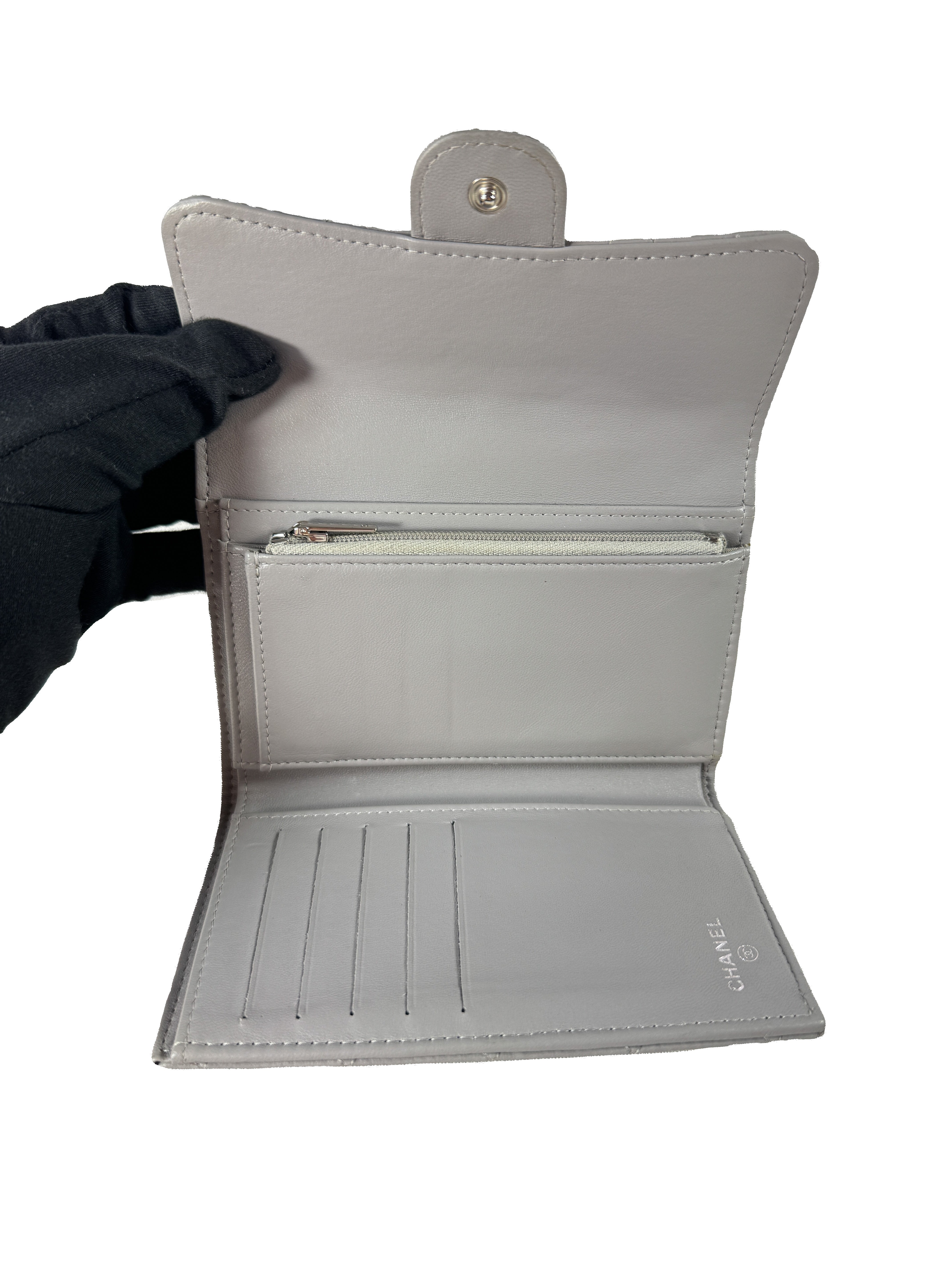 Chanel gray quilted compact wallet 31576720