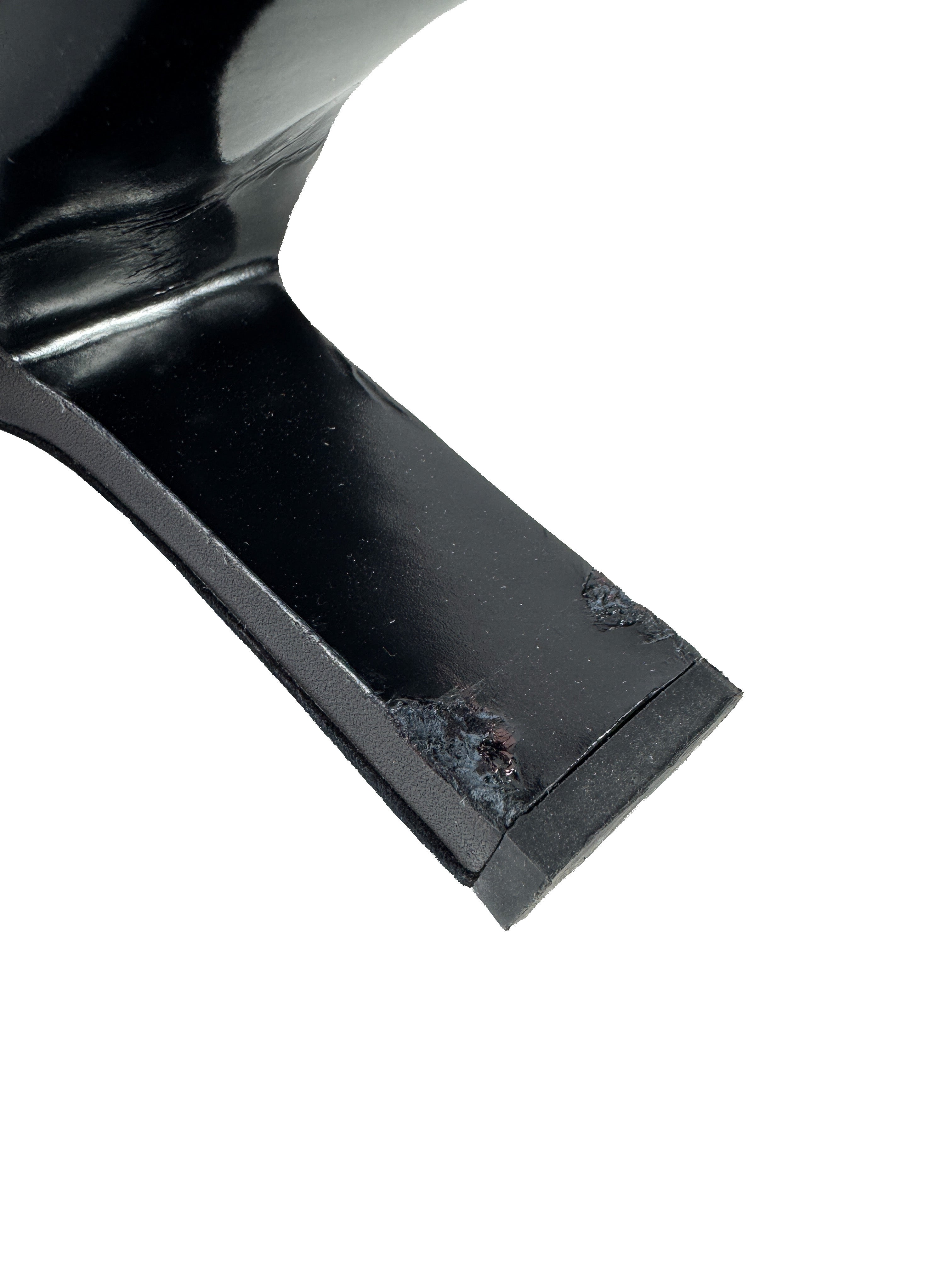 Hermès black leather suede heeled boots size 39 BOX