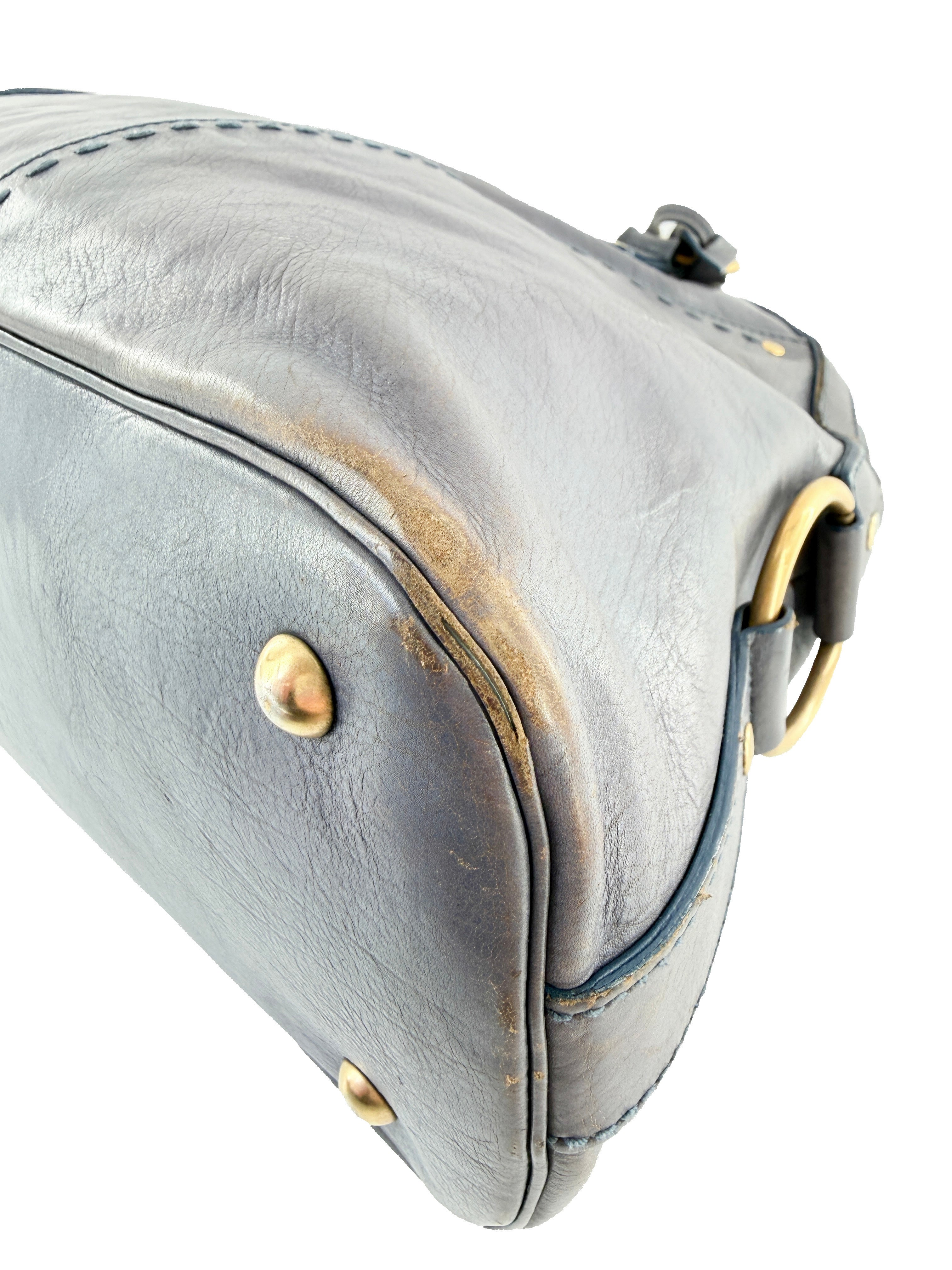 Saint Laurent denim blue distressed leather Muse 156464-0122 *as is*