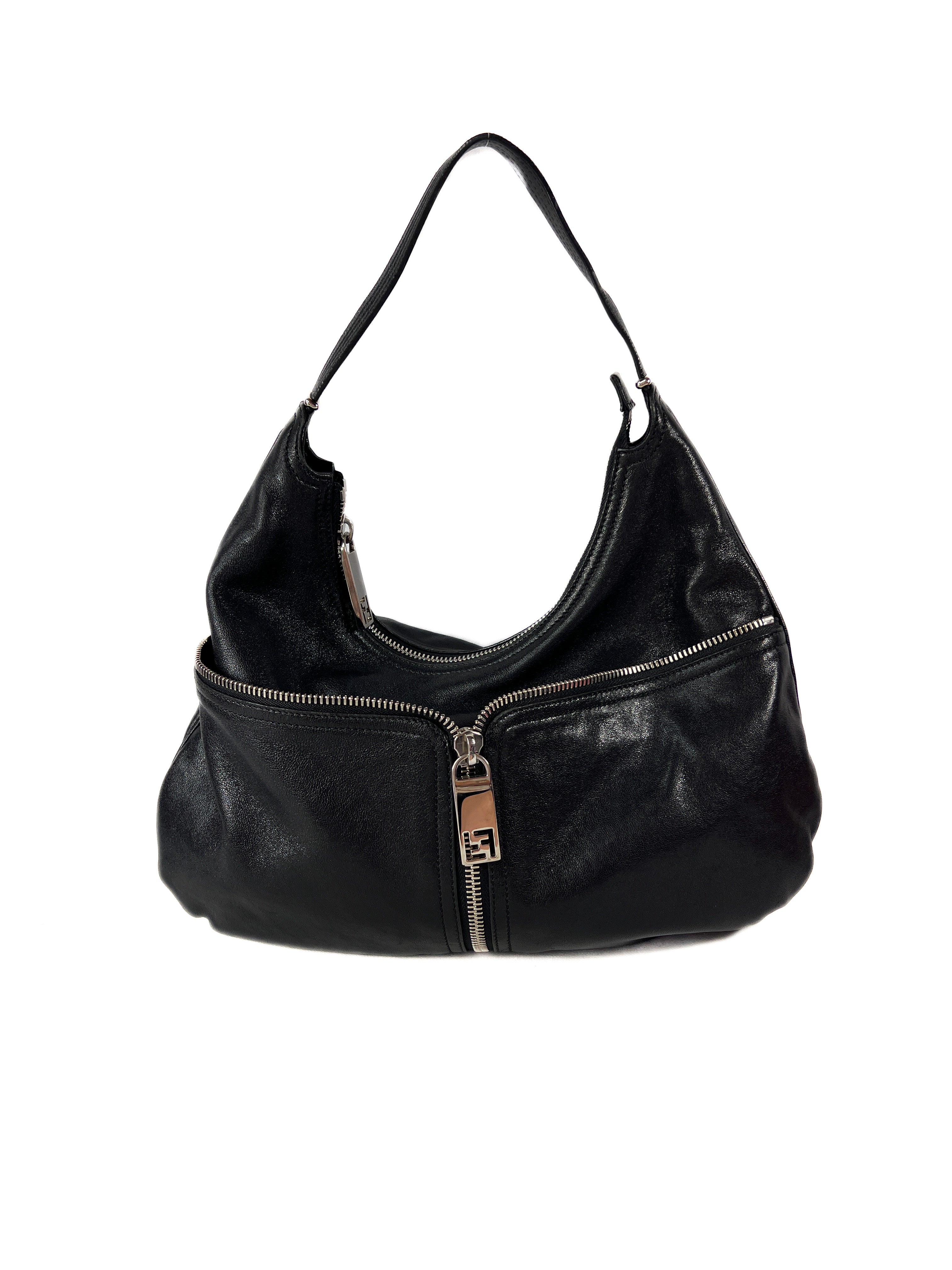 Fendi black leather hobo shoulder bag