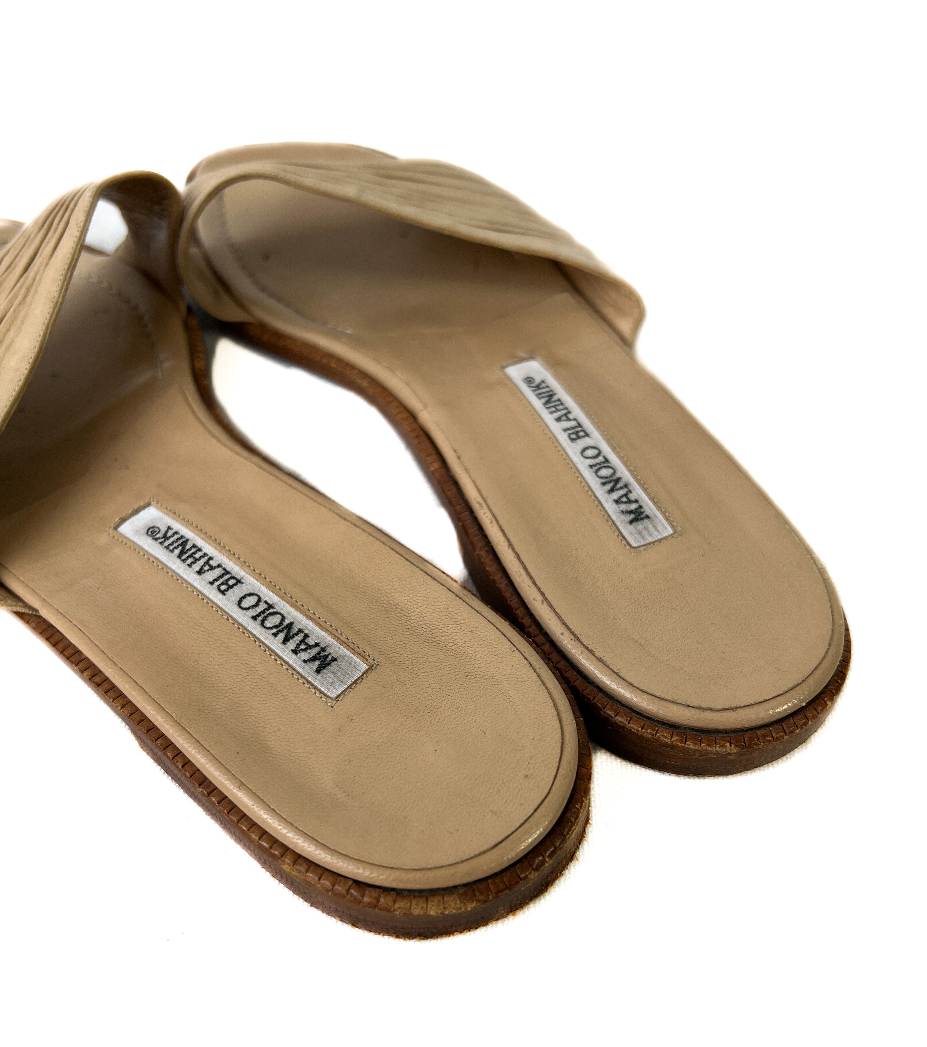 Manolo Blahnik nude leather slide sandals size 37.5