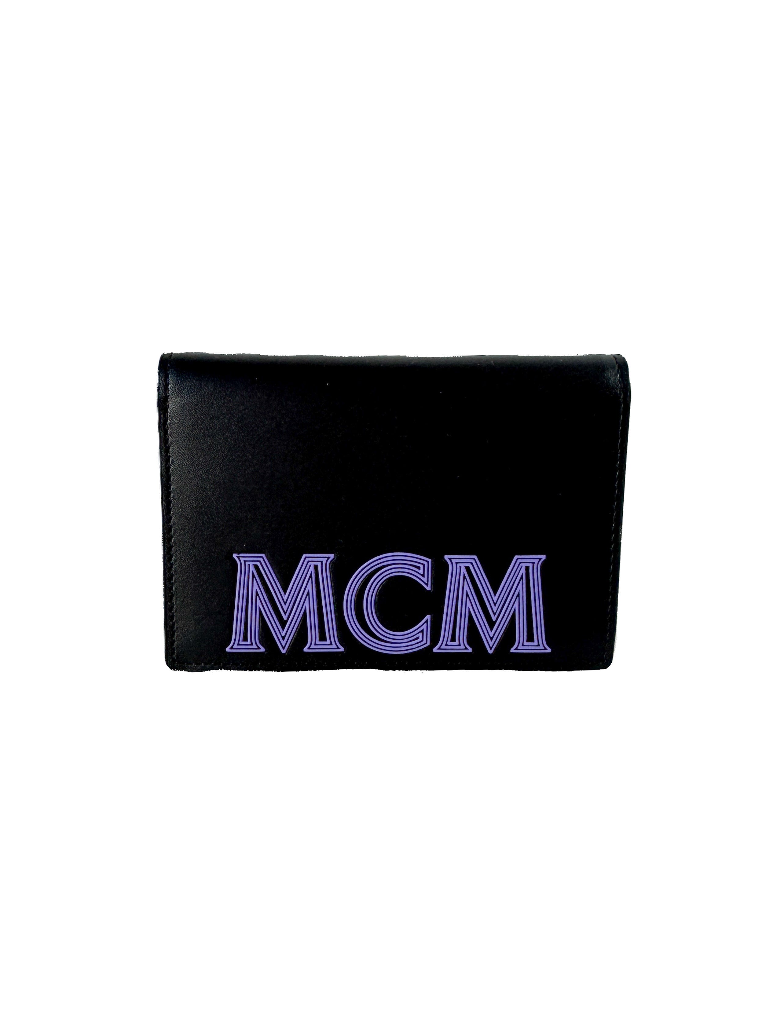 MCM black/purple leather compact wallet NEW