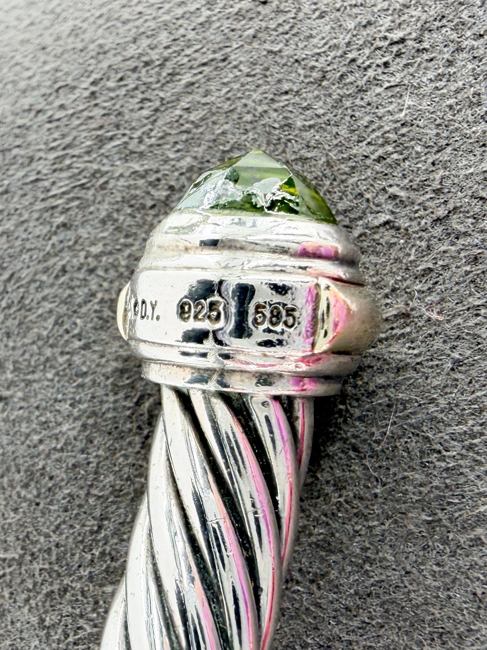 David Yurman sterling silver, yellow gold, peridot 7MM cable classic bracelet