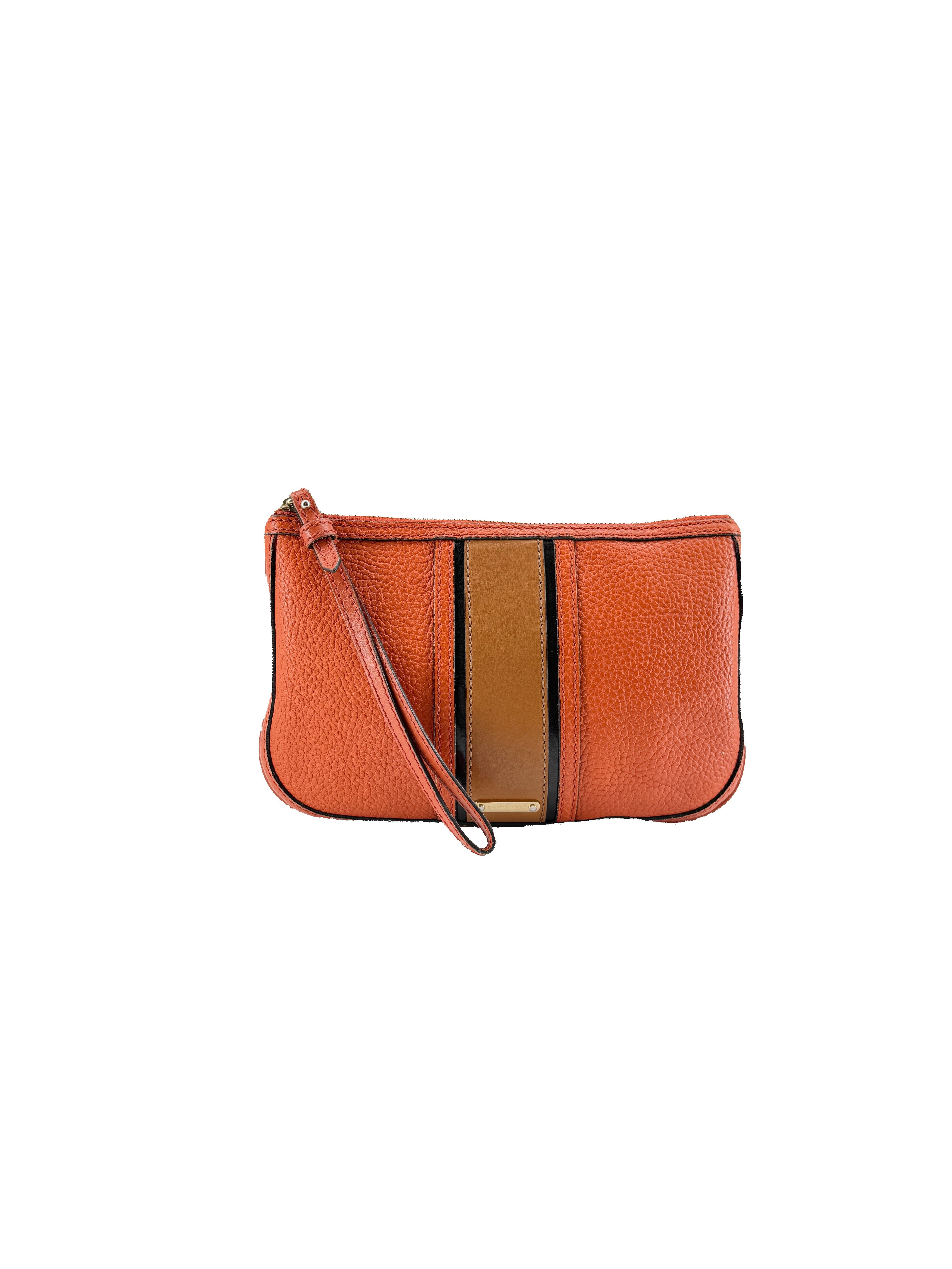Burberry orange leather wristlet