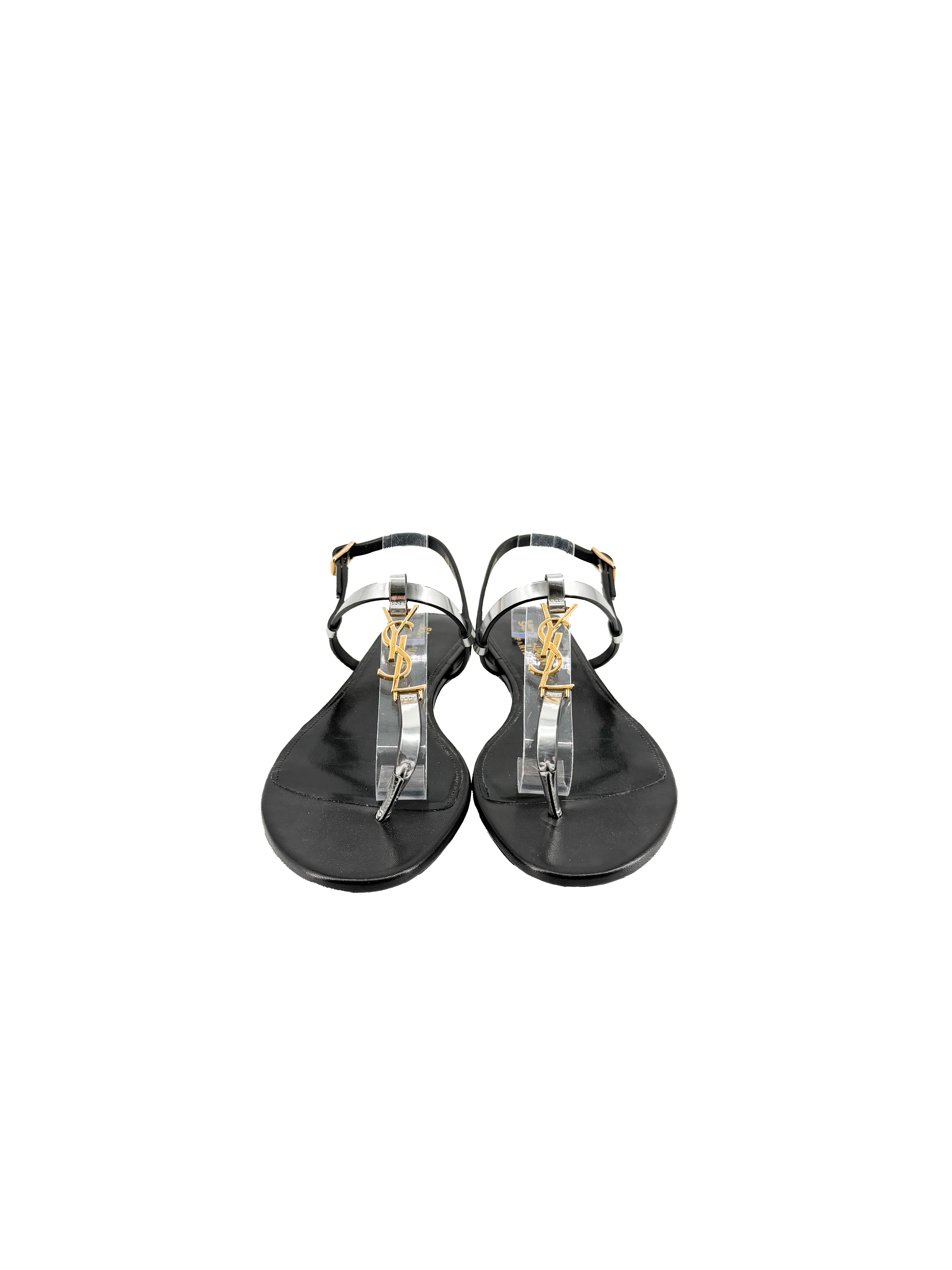 Saint Laurent silver metallic Cassandra sandals size 39 BOX