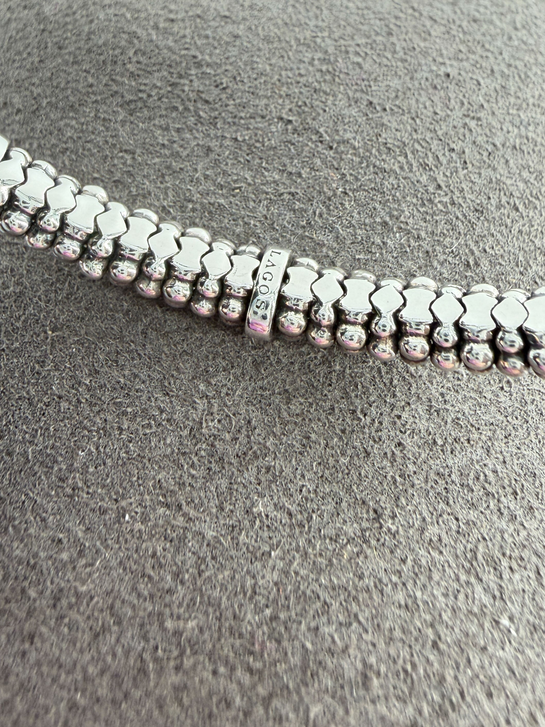 Lagos sterling silver, swiss blue topaz caviar cuff bracelet