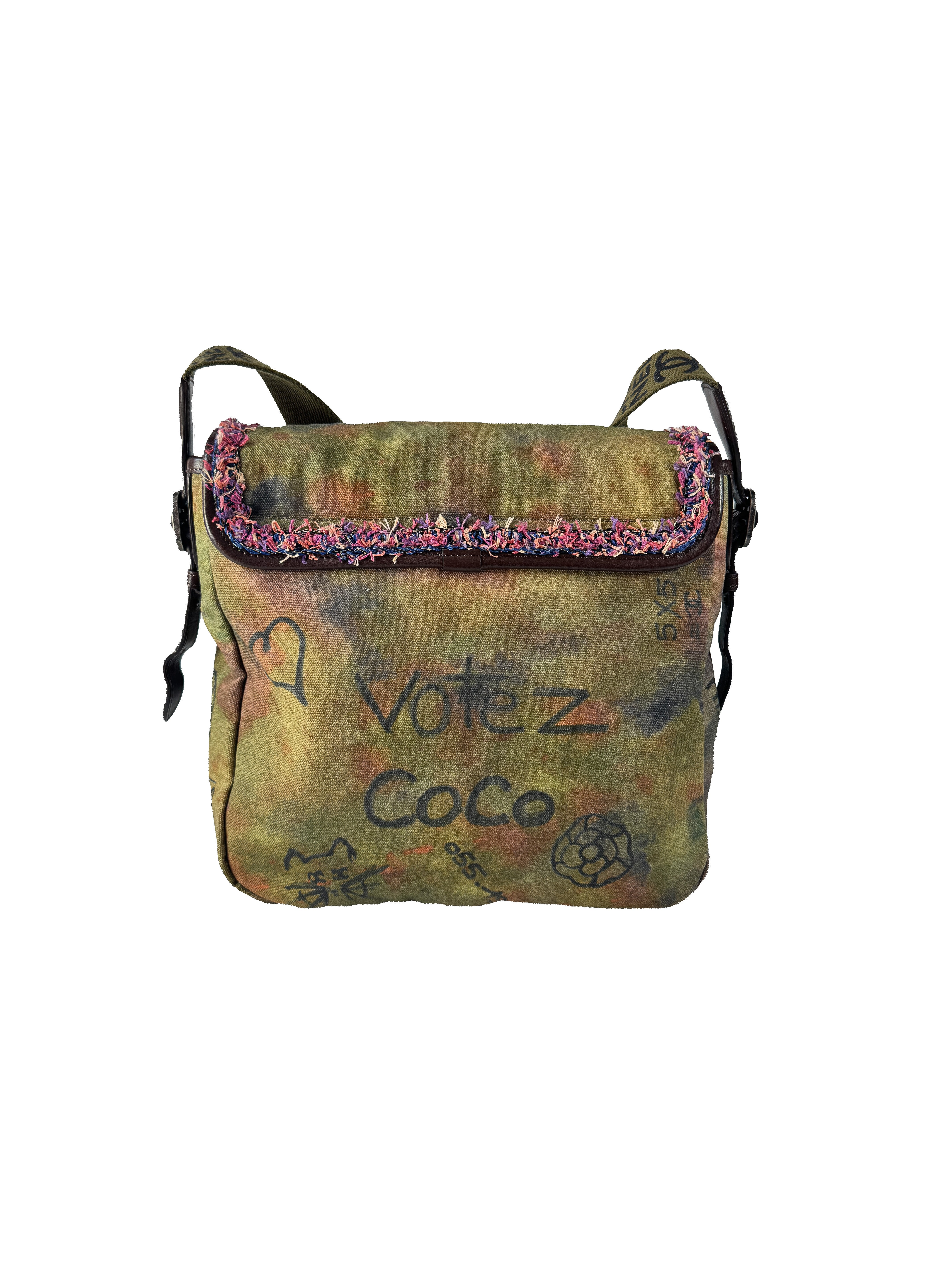 Chanel Washed Toile Graffiti On The Pavements Messenger Khaki Multicol