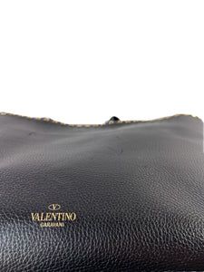 Valentino Garavani black rockstud calfskin leather tote