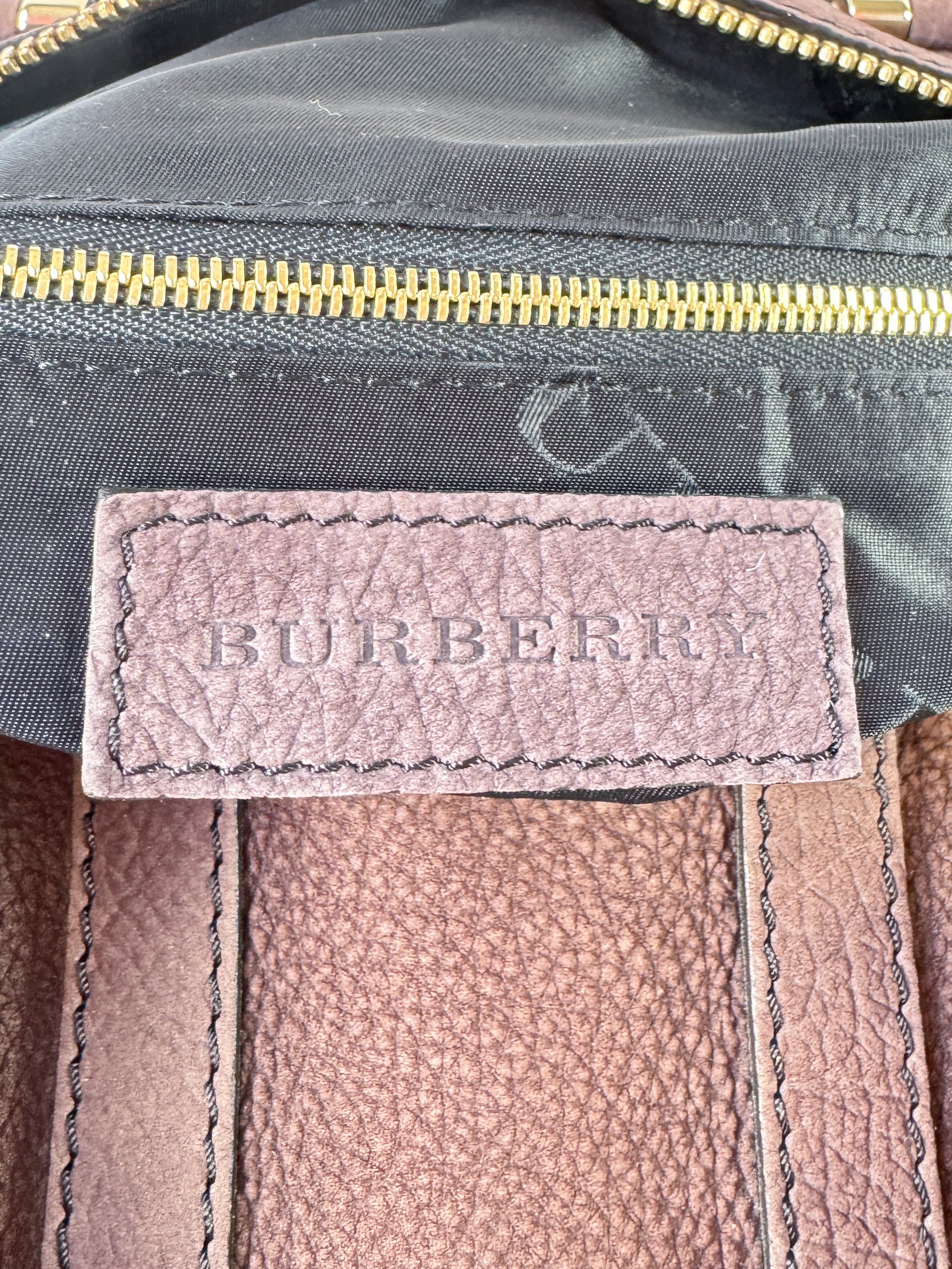 Burberry plum nubuck suede medium Nevinson bowling bag (no strap)