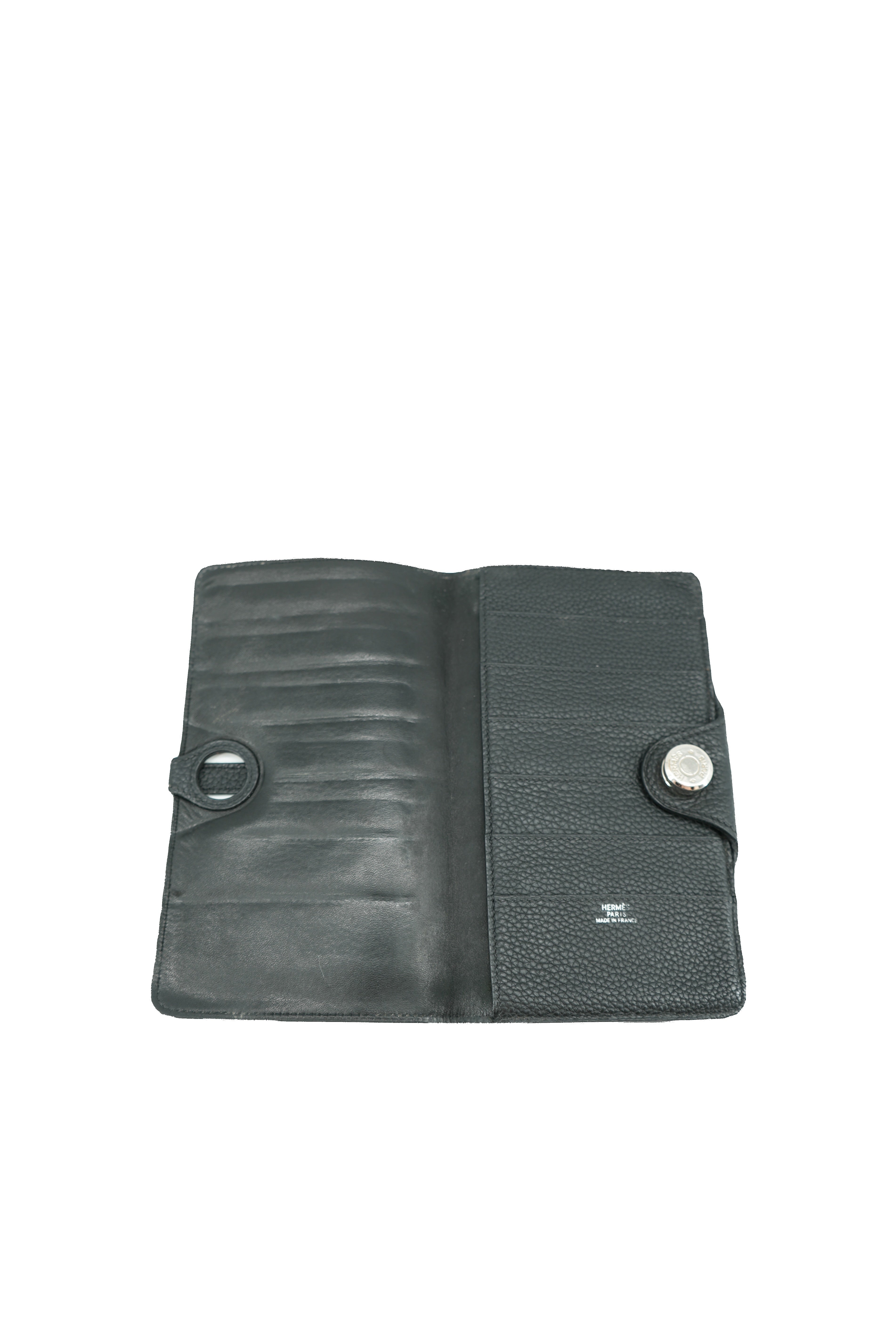 Hermès black leather Dogon wallet sqaure H