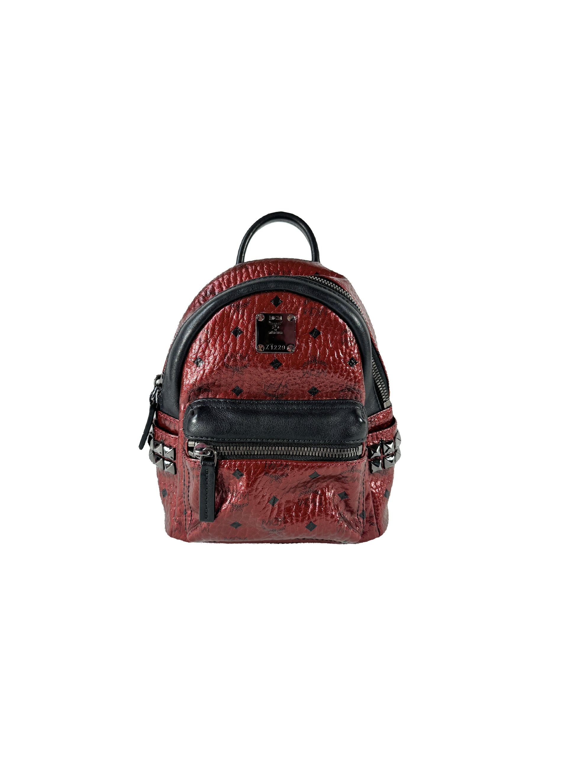 cheap mini mcm backpack boys red, black leather Visetos Stark Length:PM70HF2 / 7’ Everywhere Belt Bag 1L Hollow Body faceted pyramid studs