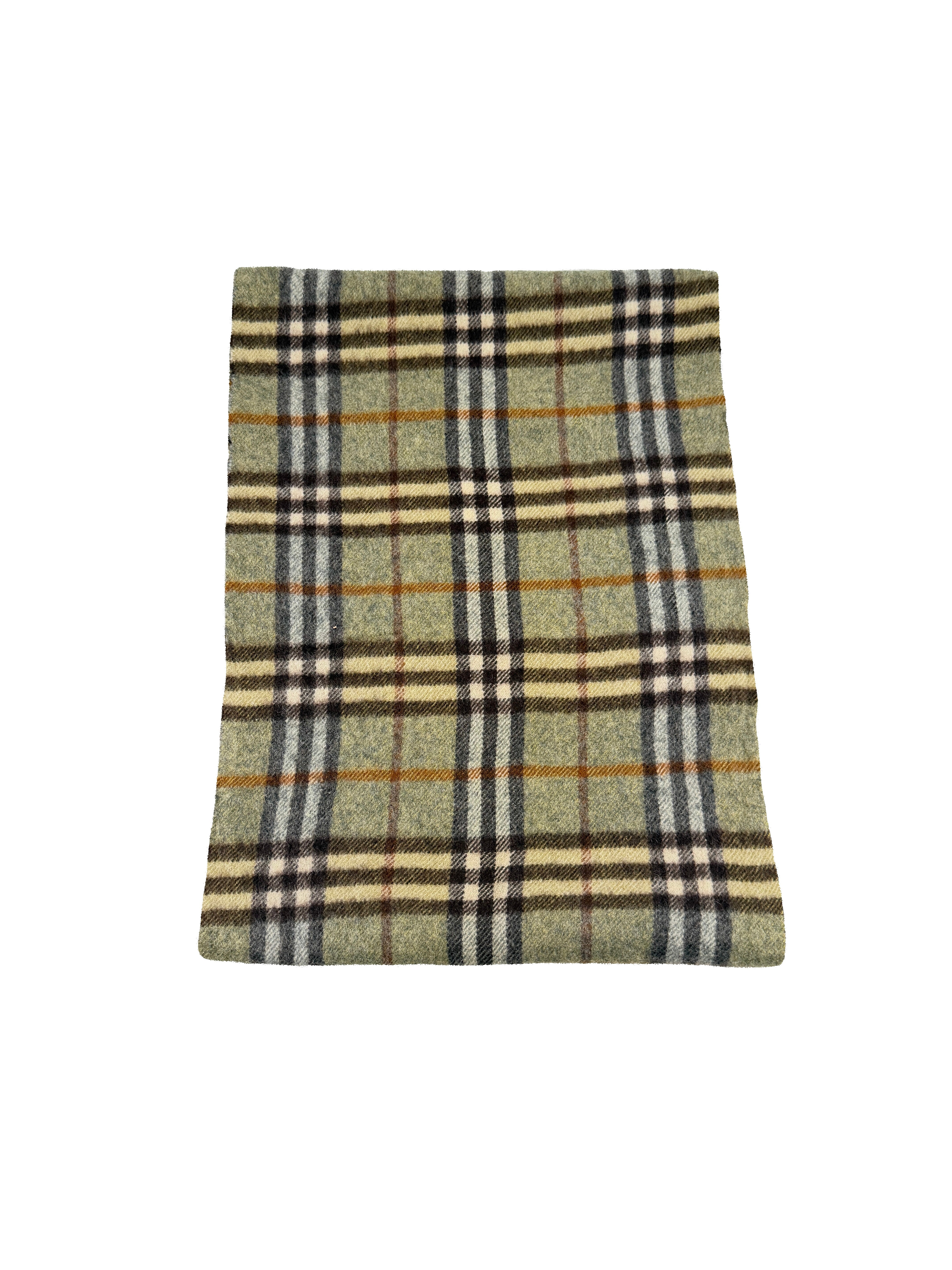 Burberry vintage olive brown plaid cashmere scarf