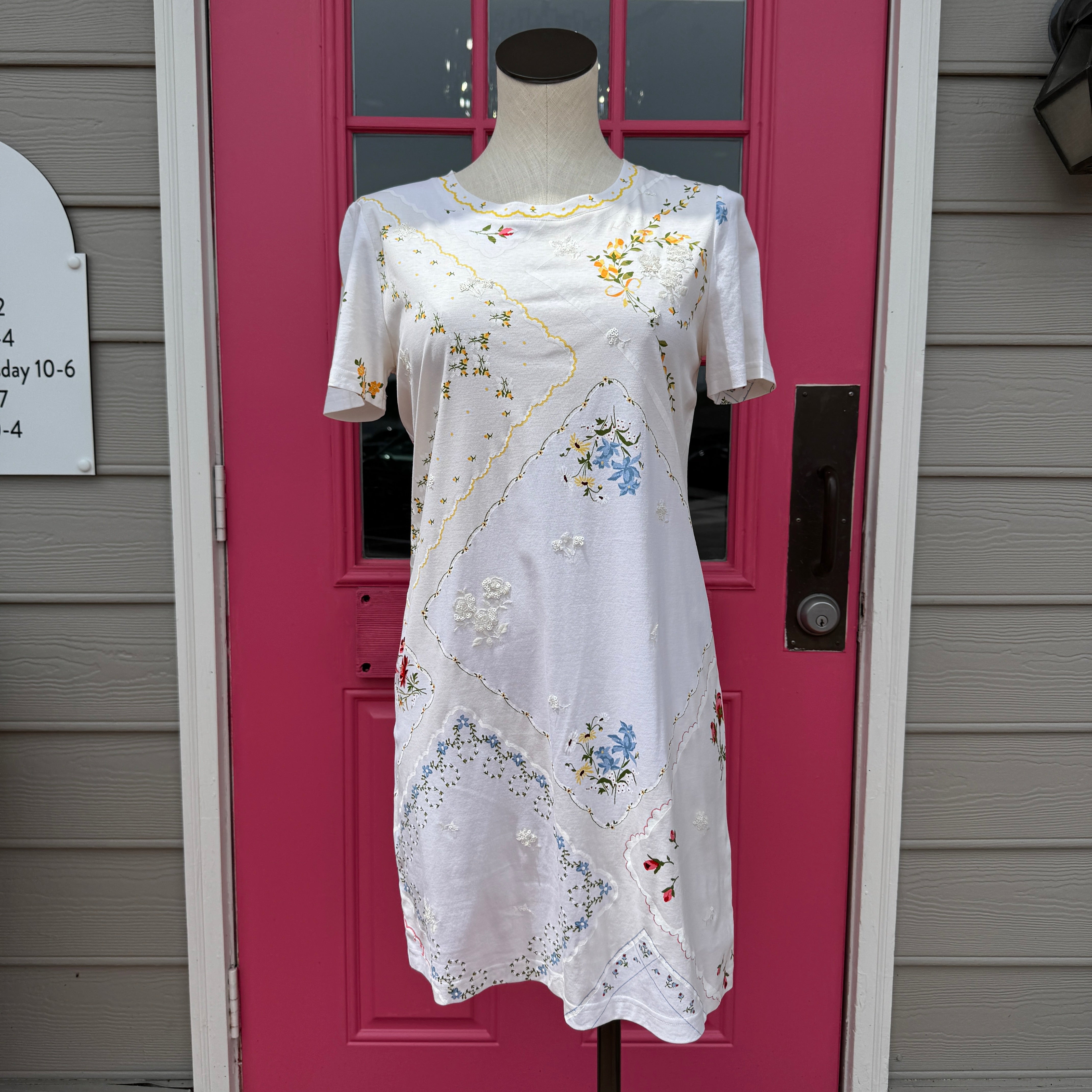 Tory Burch cream floral print sequined short sleeve dress size S