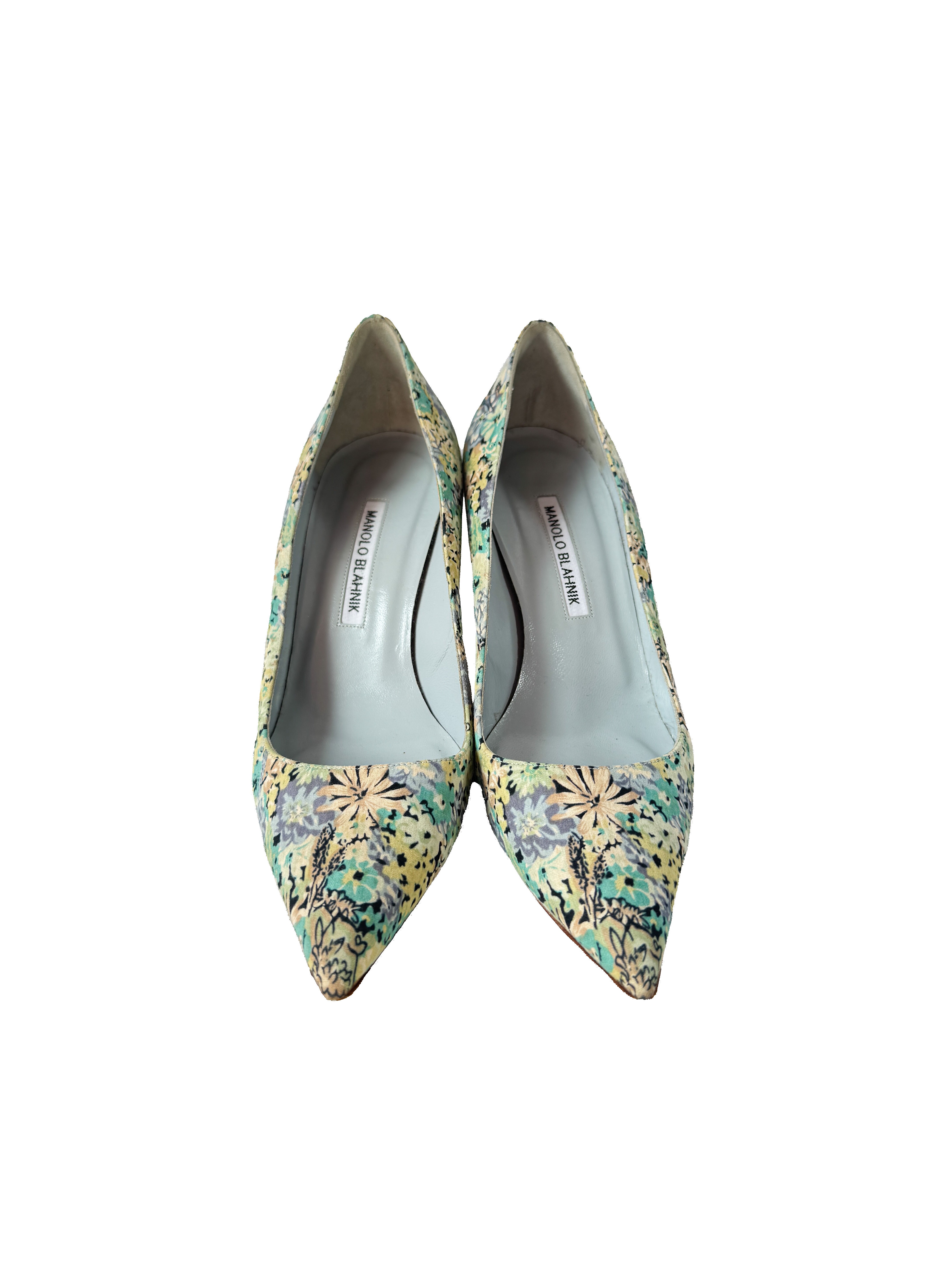 Manolo Blahnik 花柄パンプス 37 グリーン ボタニカル Manolo Blahnik green/blue floral print pumps size 38.5