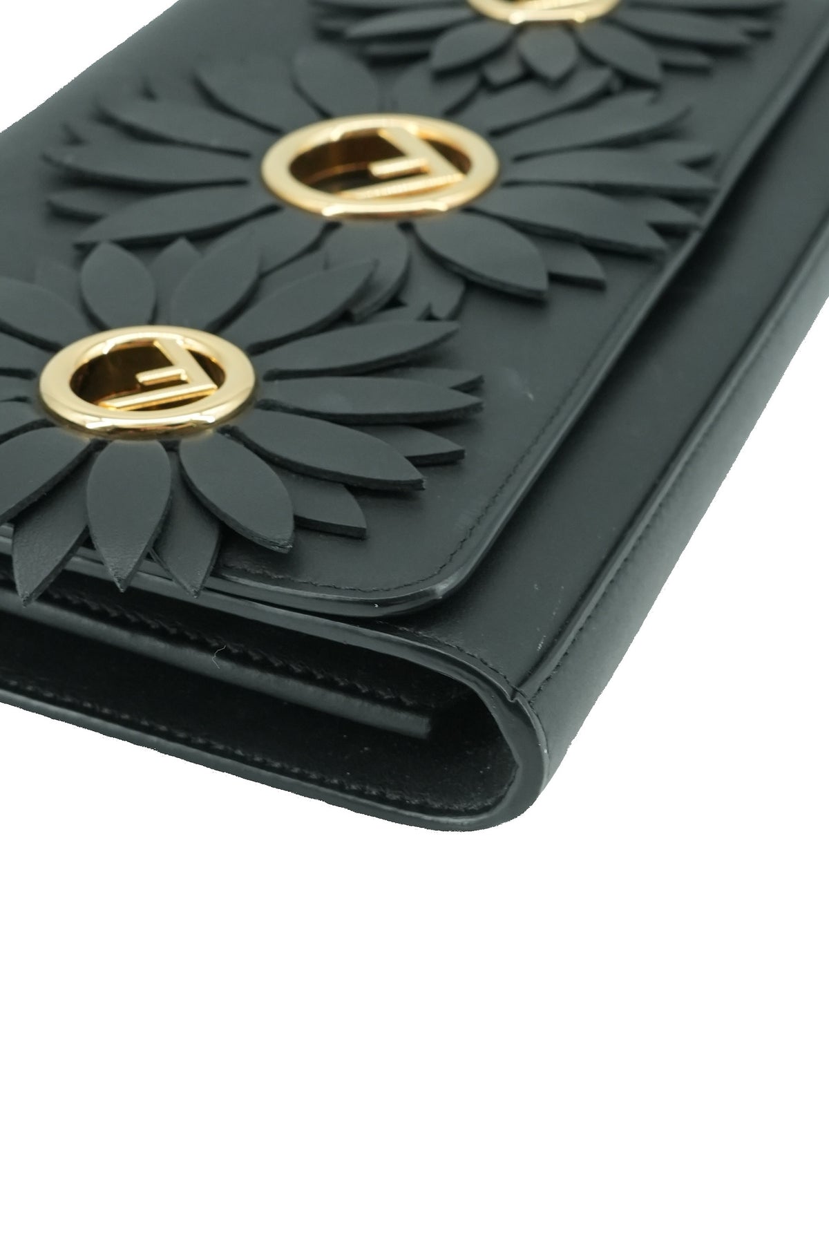 Fendi black leather floral chain wallet 8BS004 A0KZ 179-8210