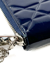 Christian Dior navy patent leather Cannage Lady Dior zip around wallet