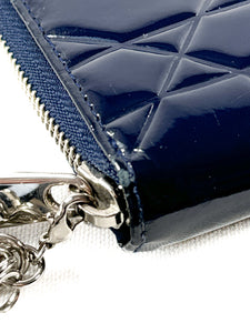 Christian Dior navy patent leather Cannage Lady Dior zip around wallet