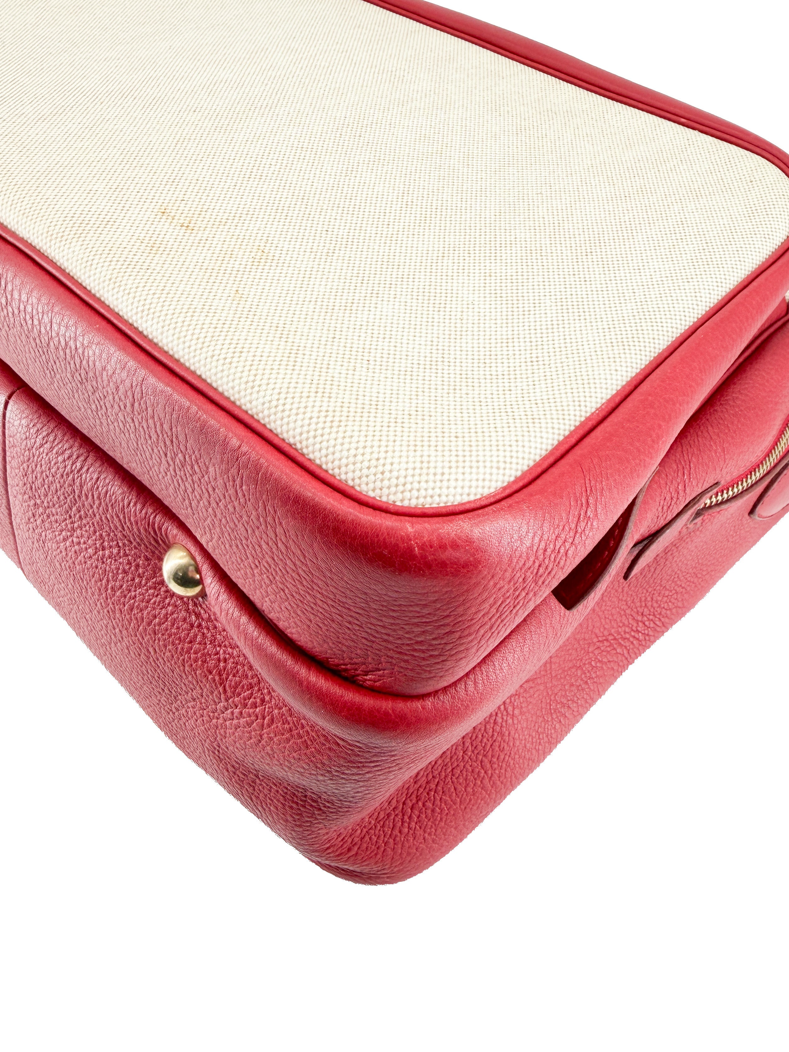 Hermès red leather beige Toile Victoria shoulder bag
