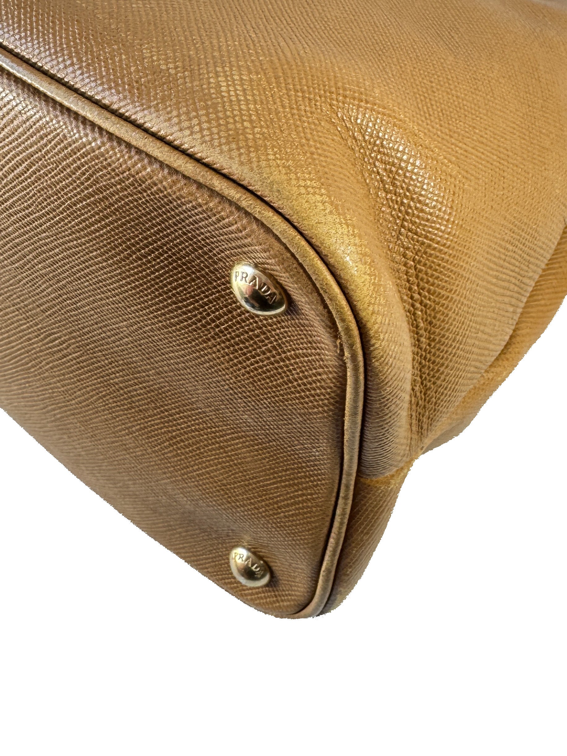 Prada brown Saffiano triple zip domed satchel 180