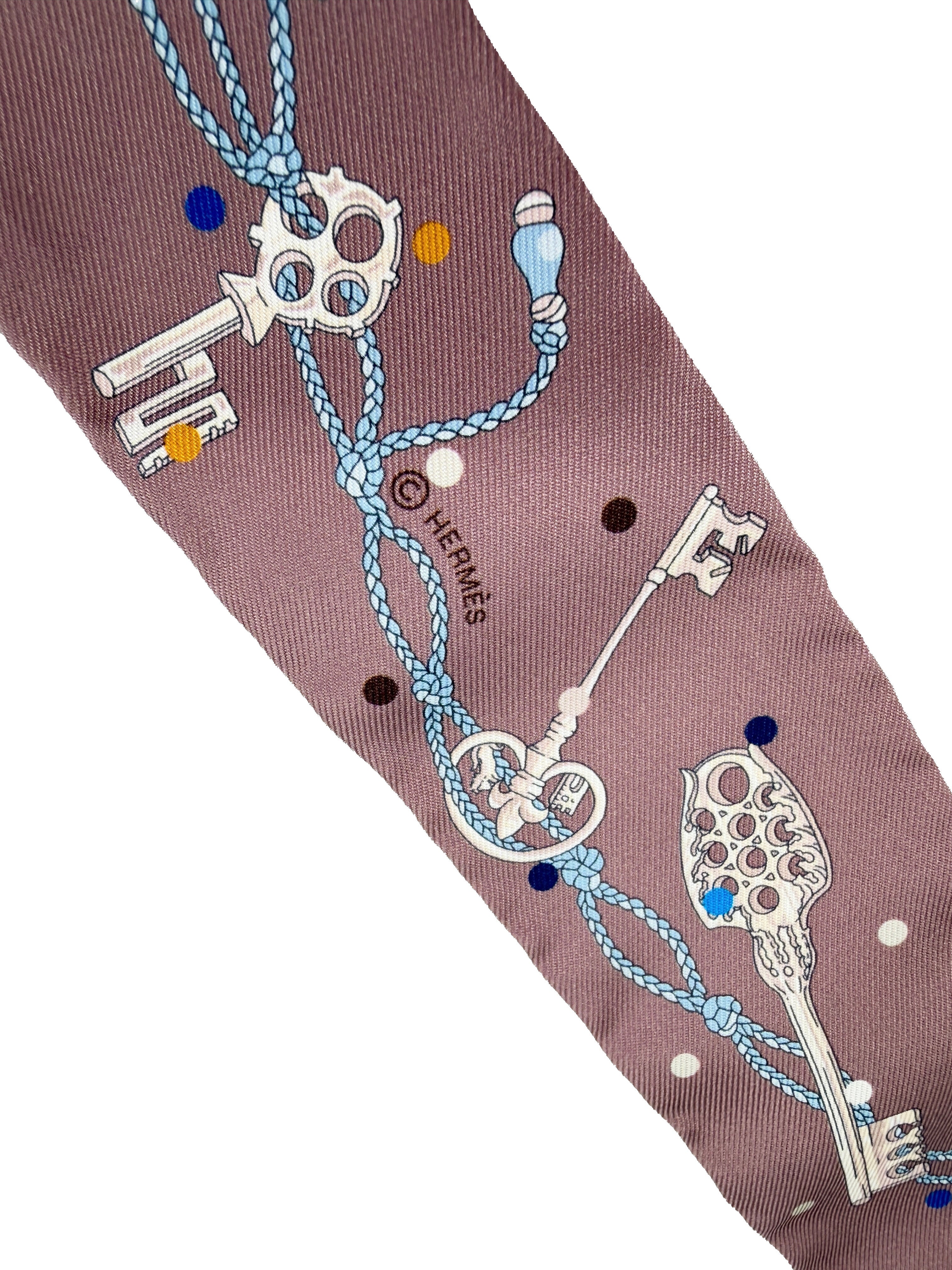 Hermès Les Cles A Pois Twilly in Marron Glace and Gris
