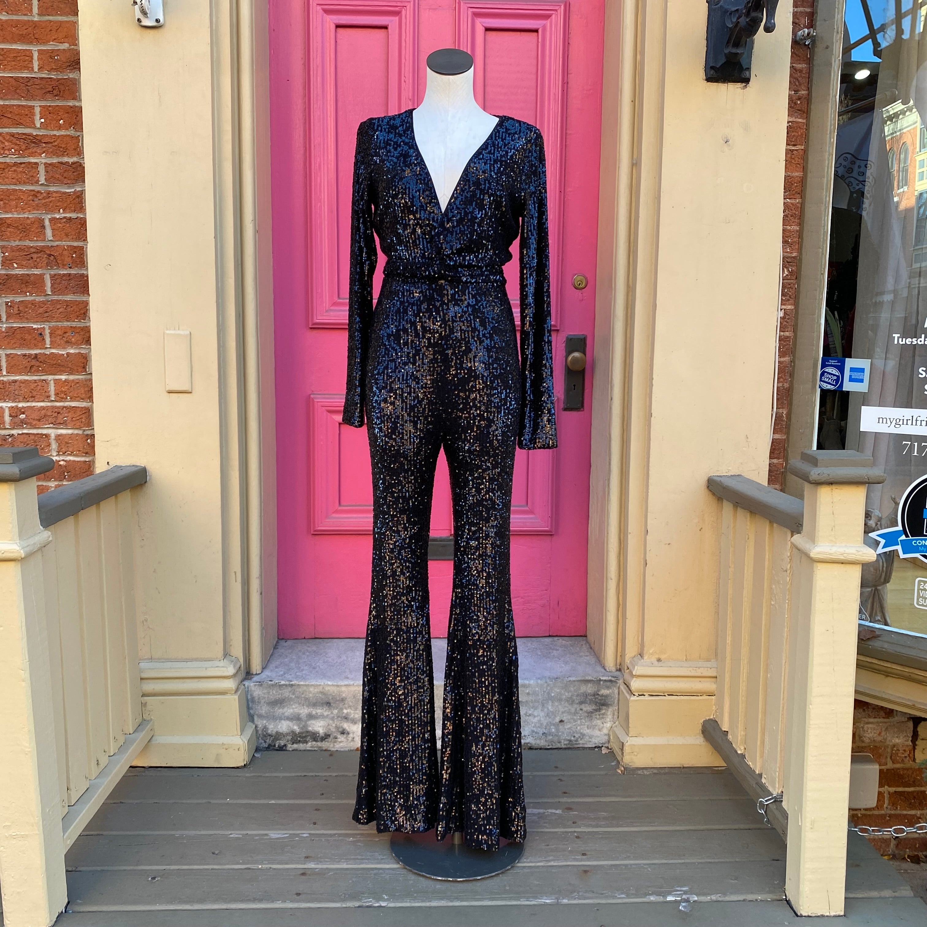 Show me your Mumu black sequined Martina jumpsuit size L NWT retail $388