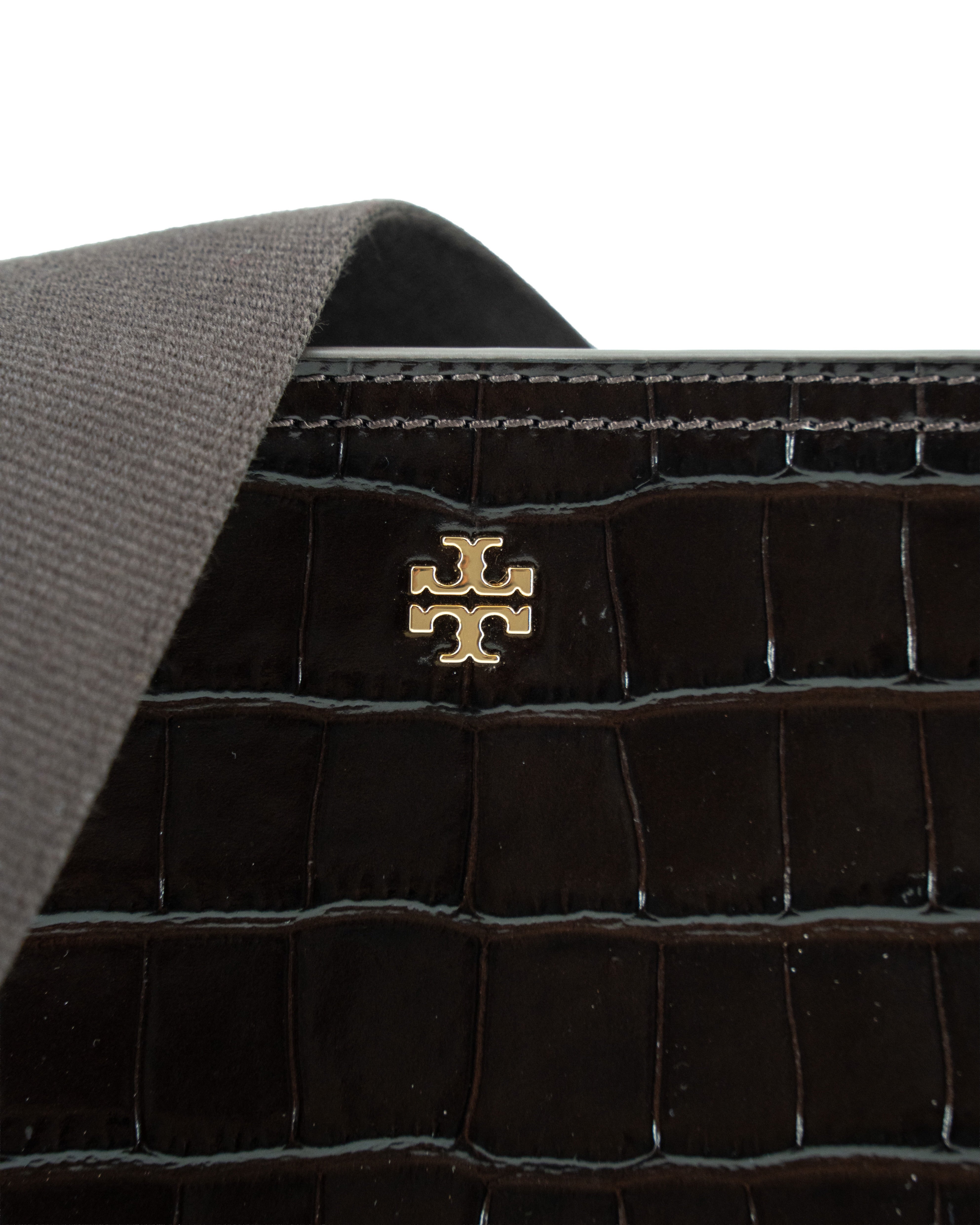 Tory Burch brown Blake croc embossed leather crossbody