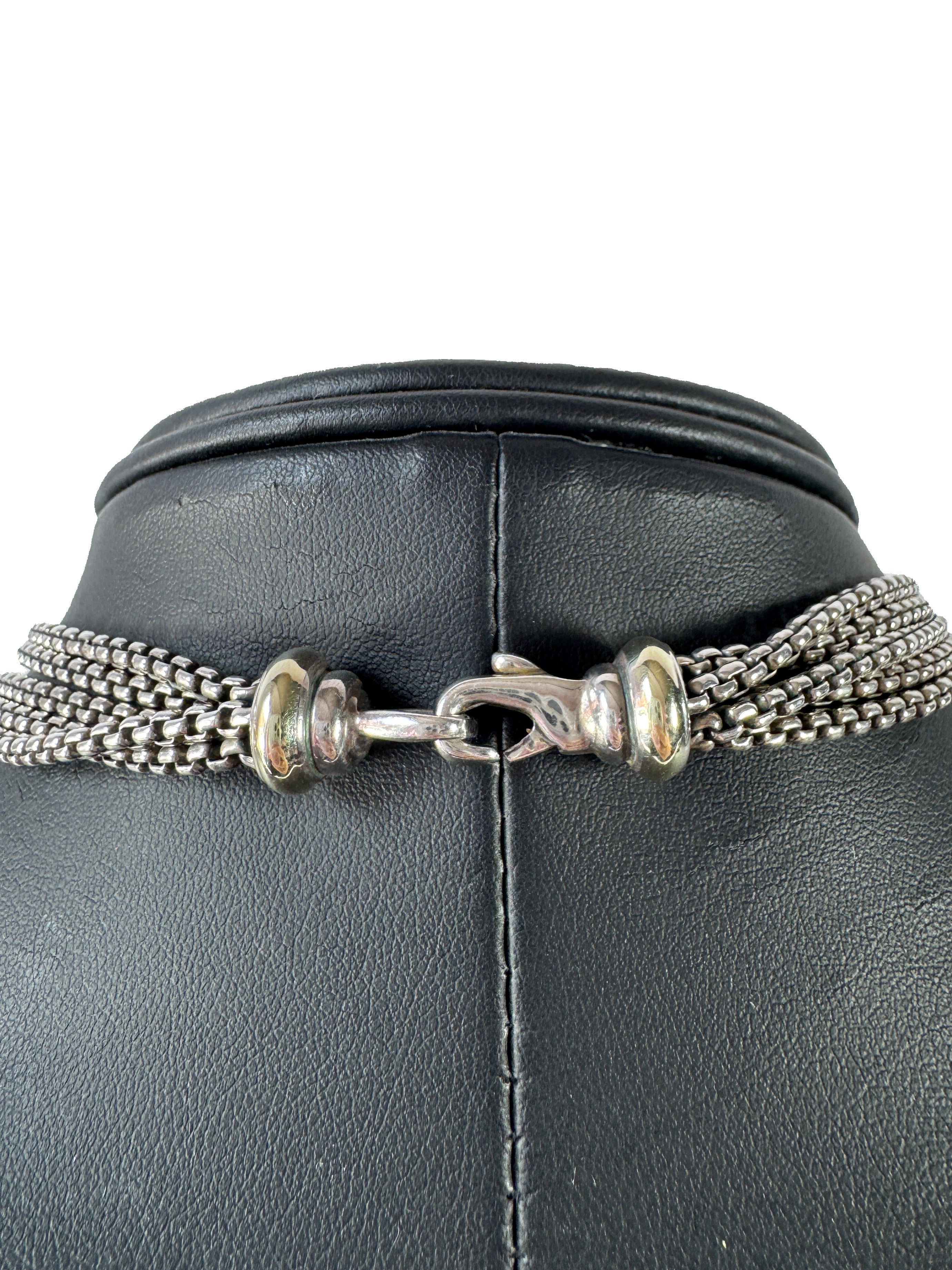 David Yurman sterling silver, 14K gold, Chalcedony & diamond pendant necklace