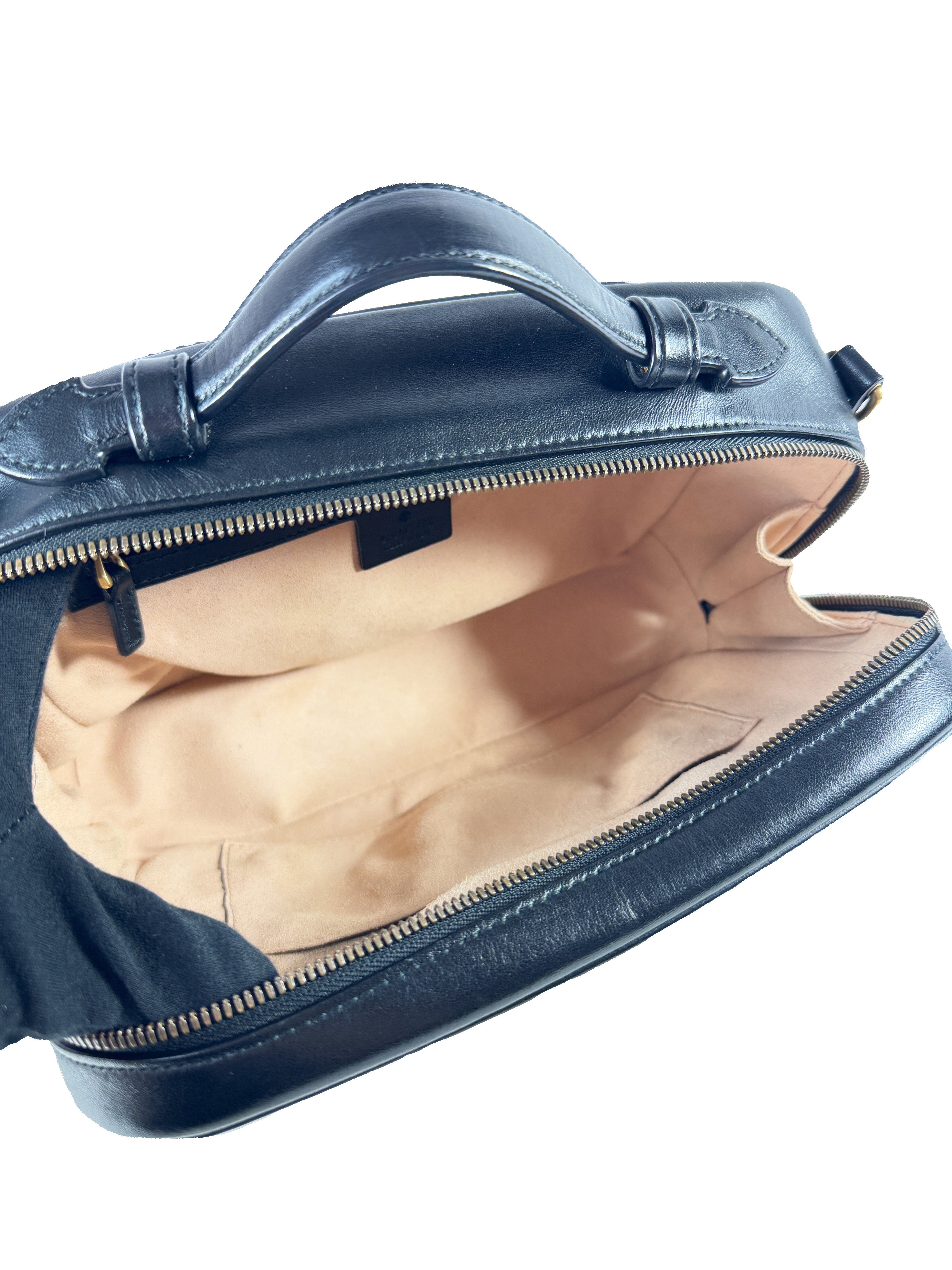 Gucci black calfksin Matelasse Sylvie web small GG Marmont top handle  498199 493075