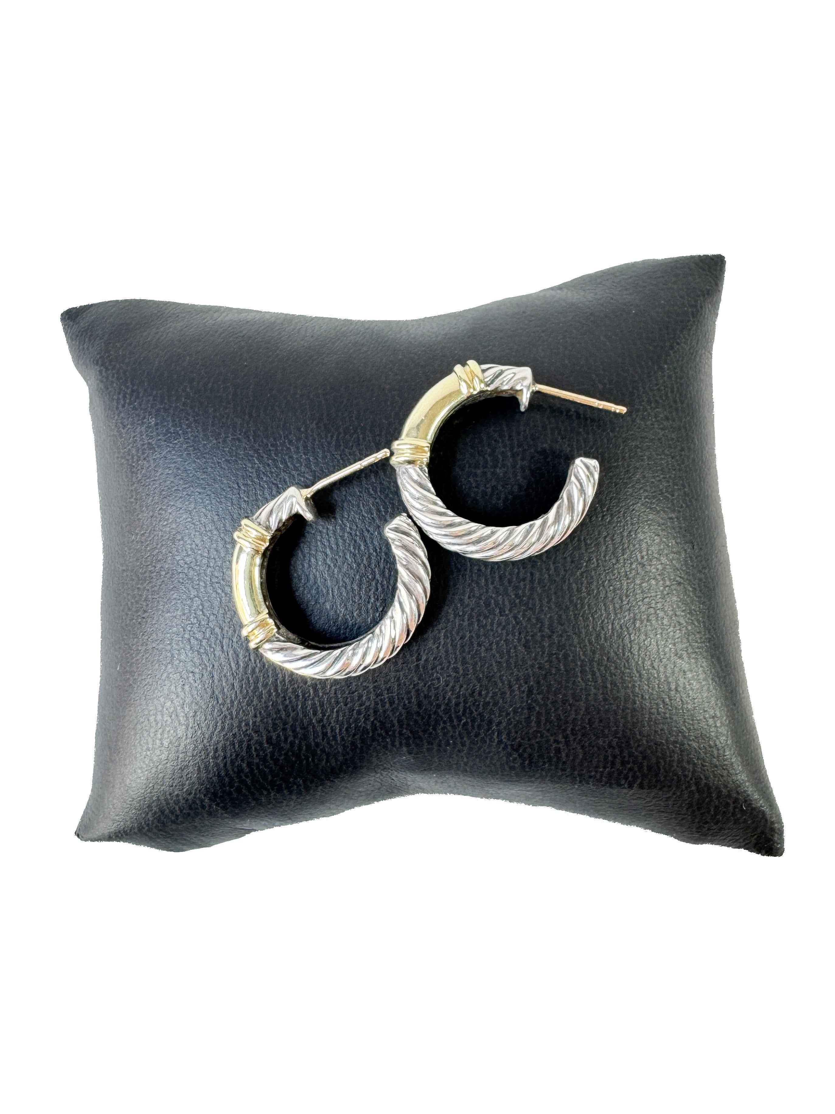 David Yurman sterling silver & yellow gold metro cable hoops