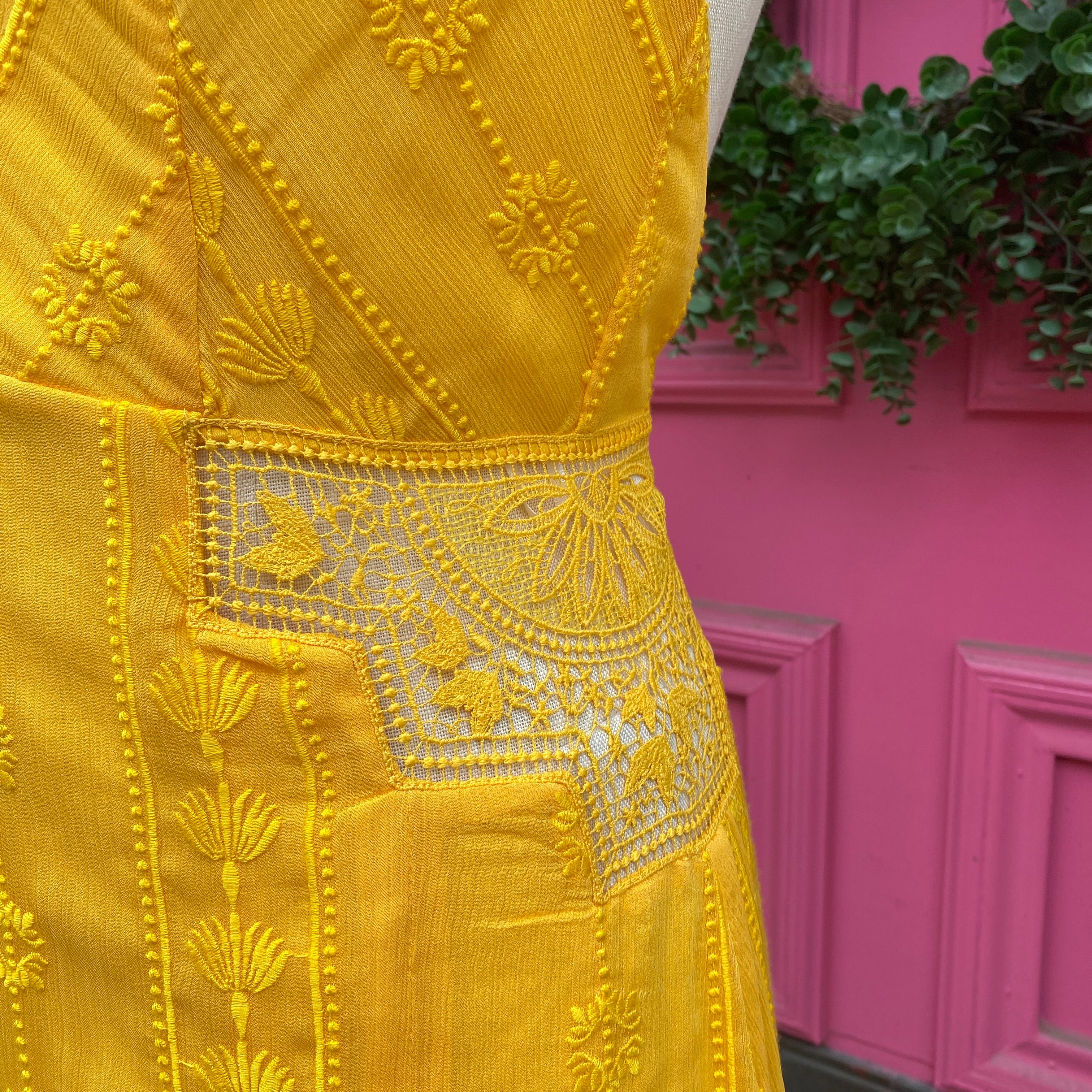 TJD yellow embroidered dress size 8