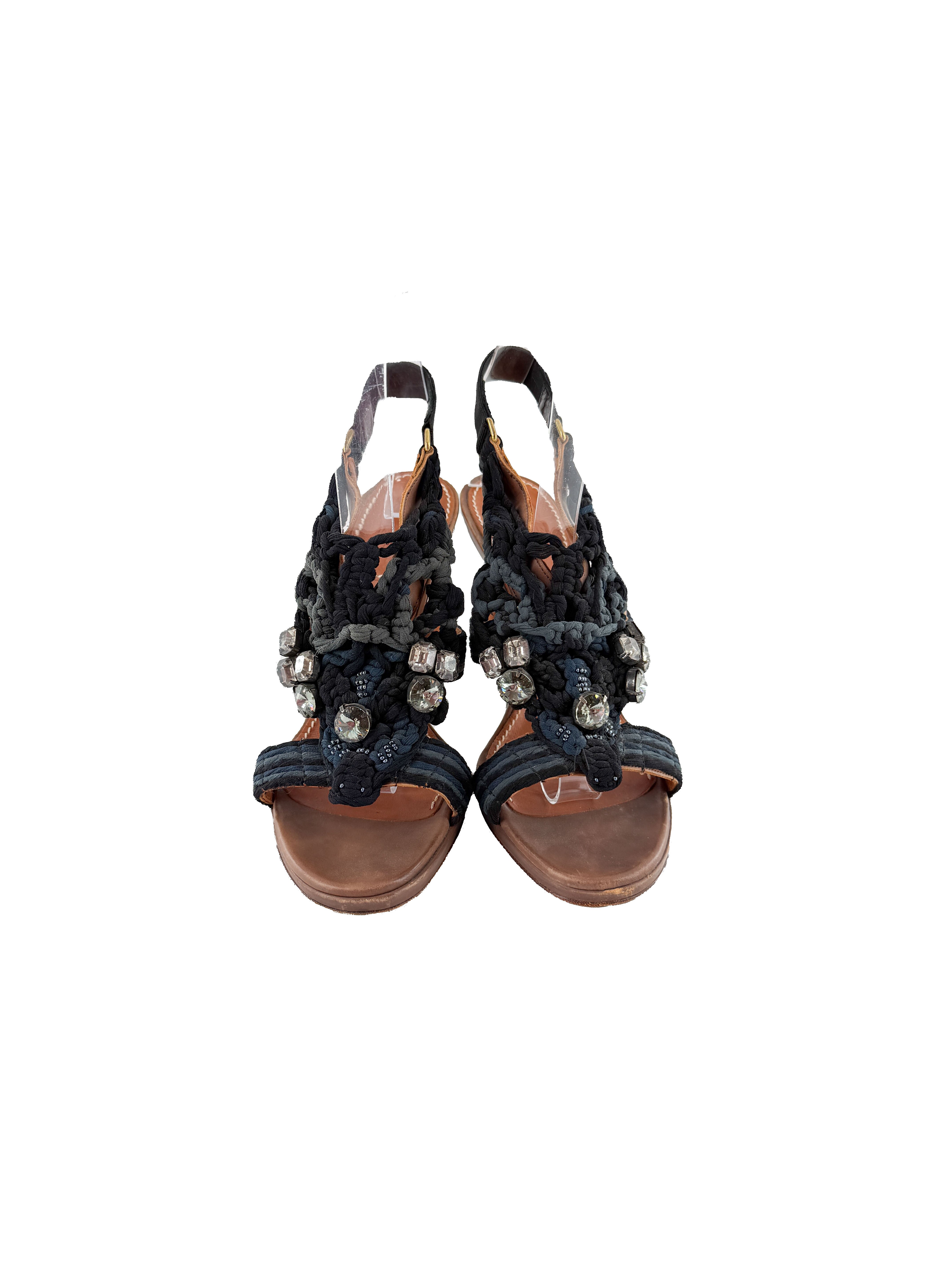 Lanvin navy embellished heeled sandals size 38 (8)