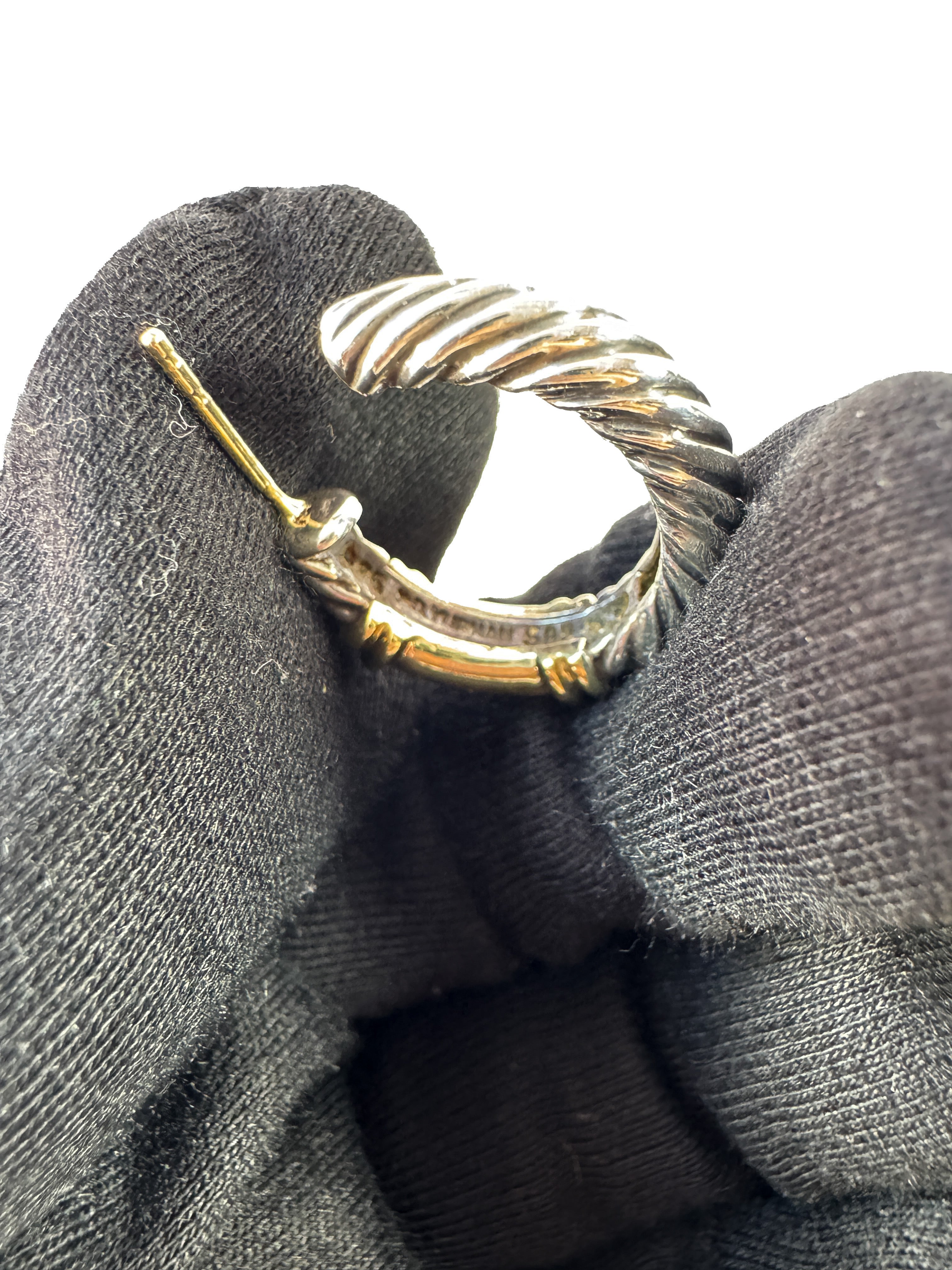 David Yurman sterling silver & yellow gold metro cable hoops