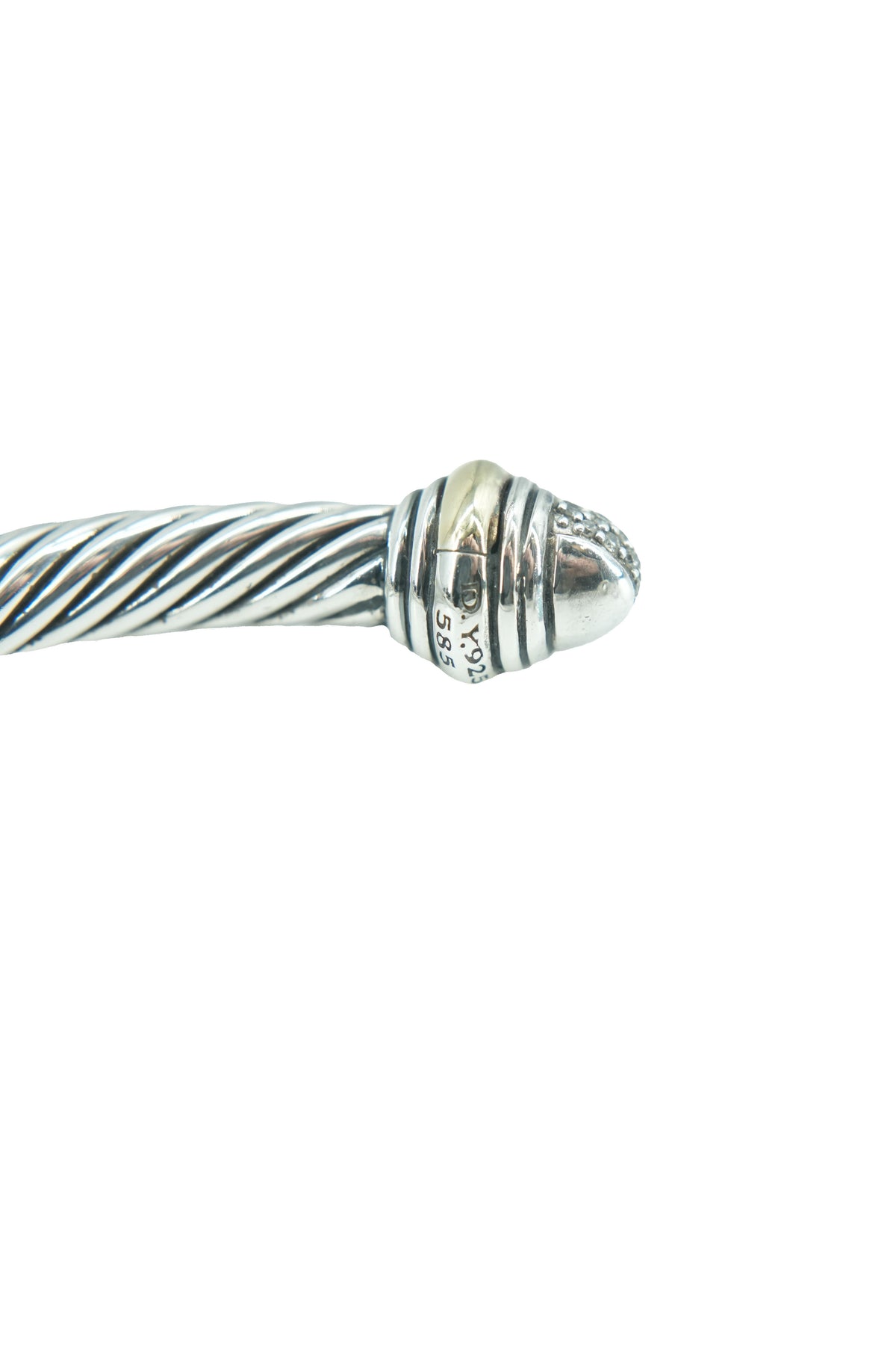 David Yurman sterling silver, 18K yellow gold, petite pave diamond cable cuff 5MM