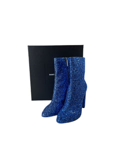 Saint Laurent blue glitter heeled Lou boots size 38.5 BOX NEW