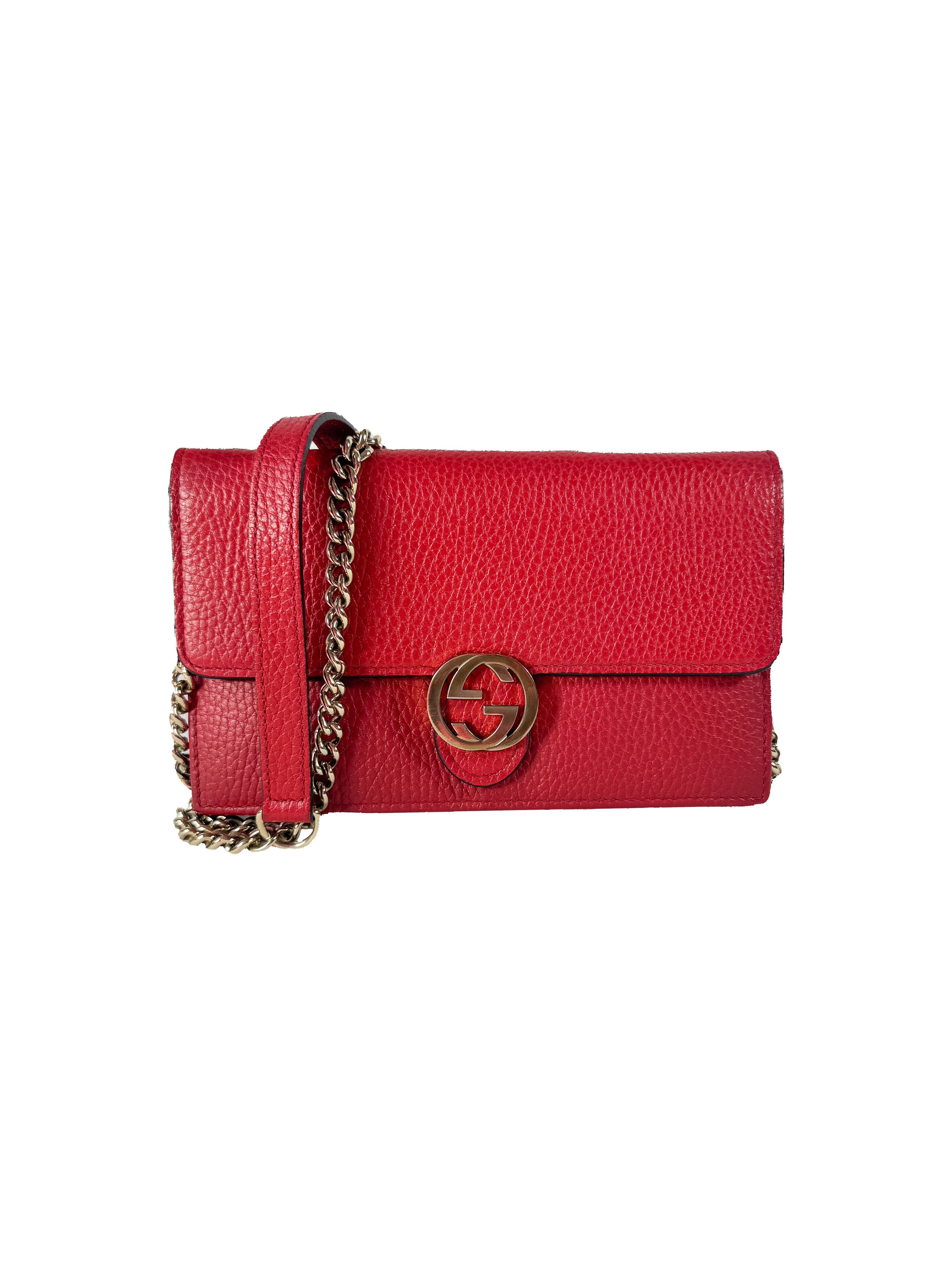 Gucci interlocking G red wallet on chain