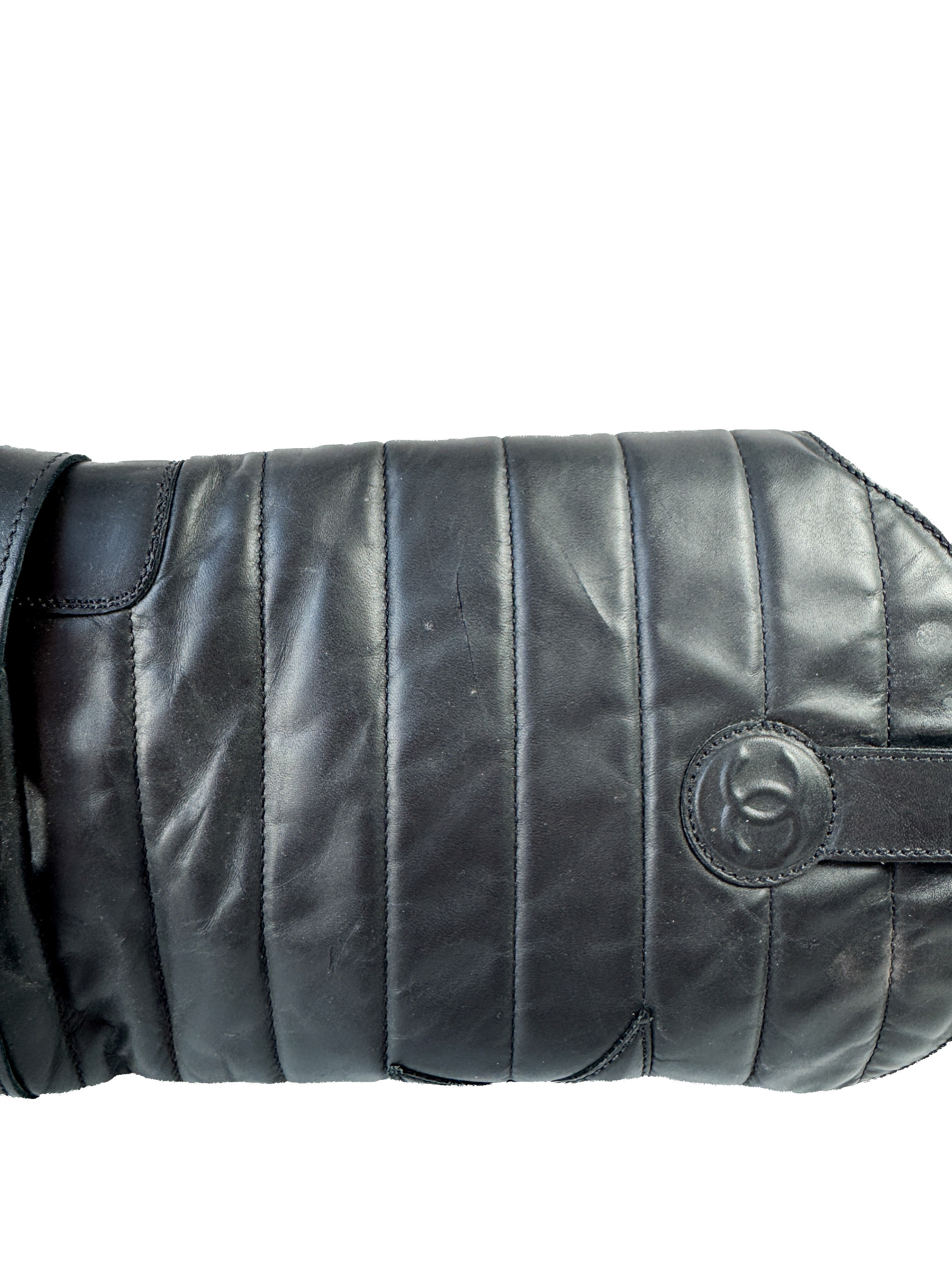 Chanel black Oily Calfskin Star Quilted Biker Boots 38.5 IG30209 *as is*