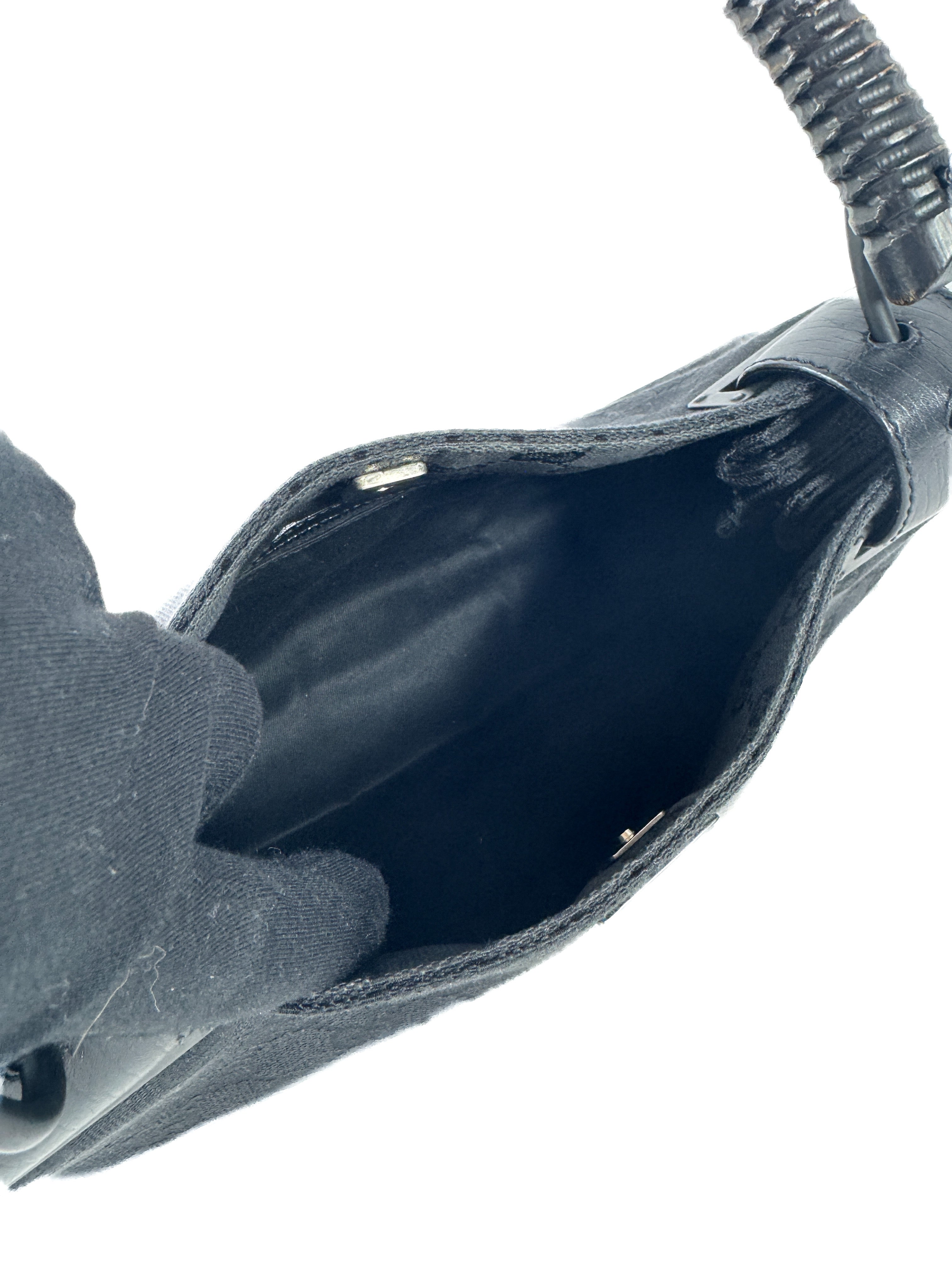 Gucci black leather GG wooden handle bag 112684 3444