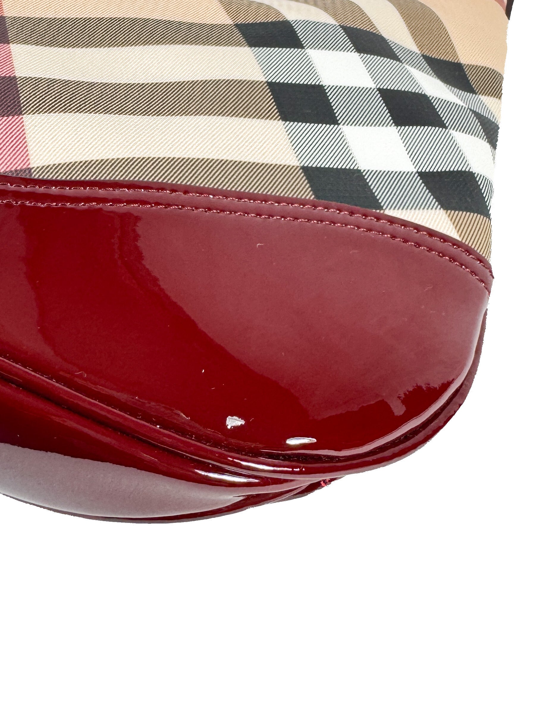 Burberry red patent leather Nova Brook medium hobo NWT