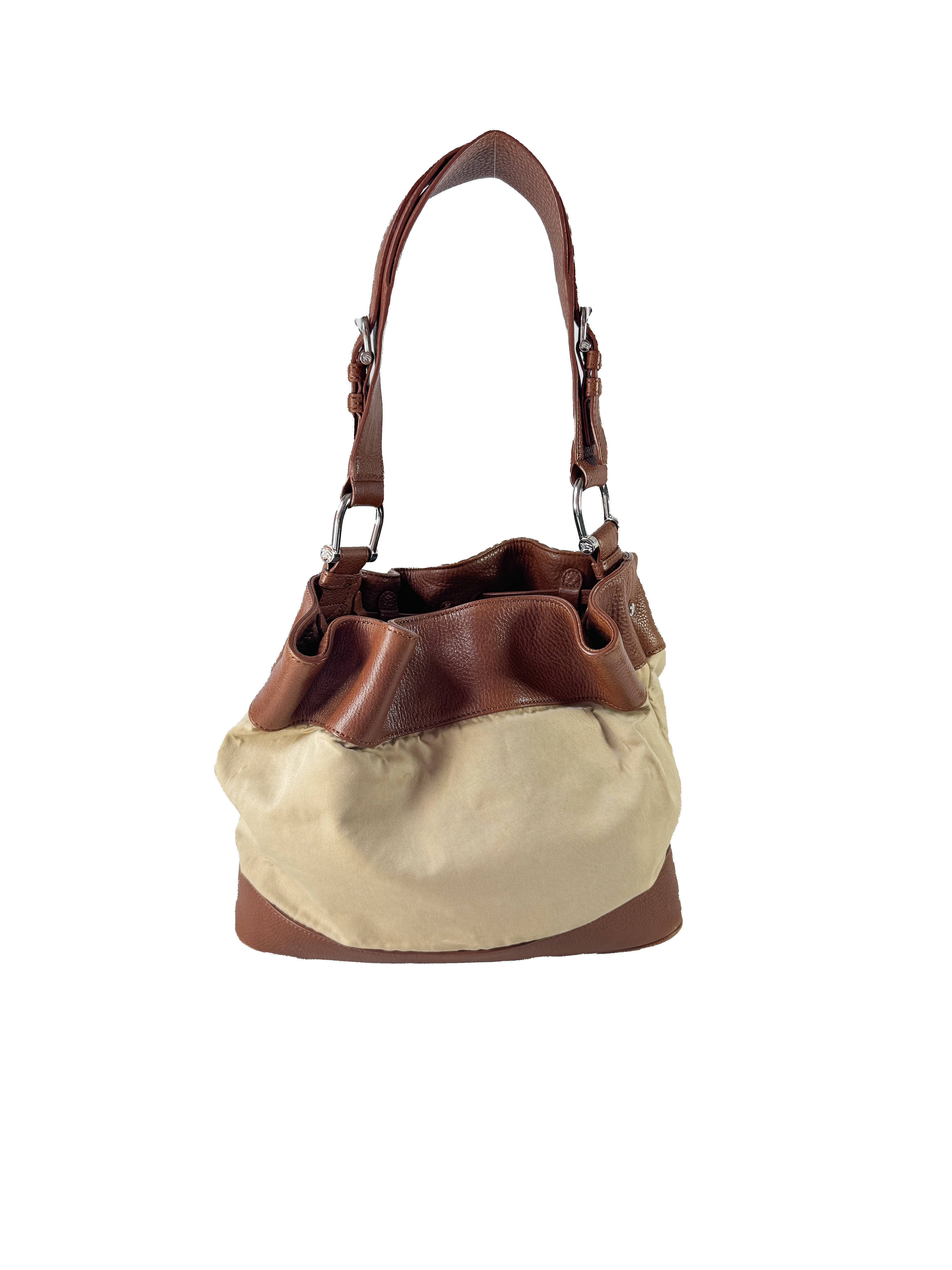Burberry cream/brown logo canvas bucket bag